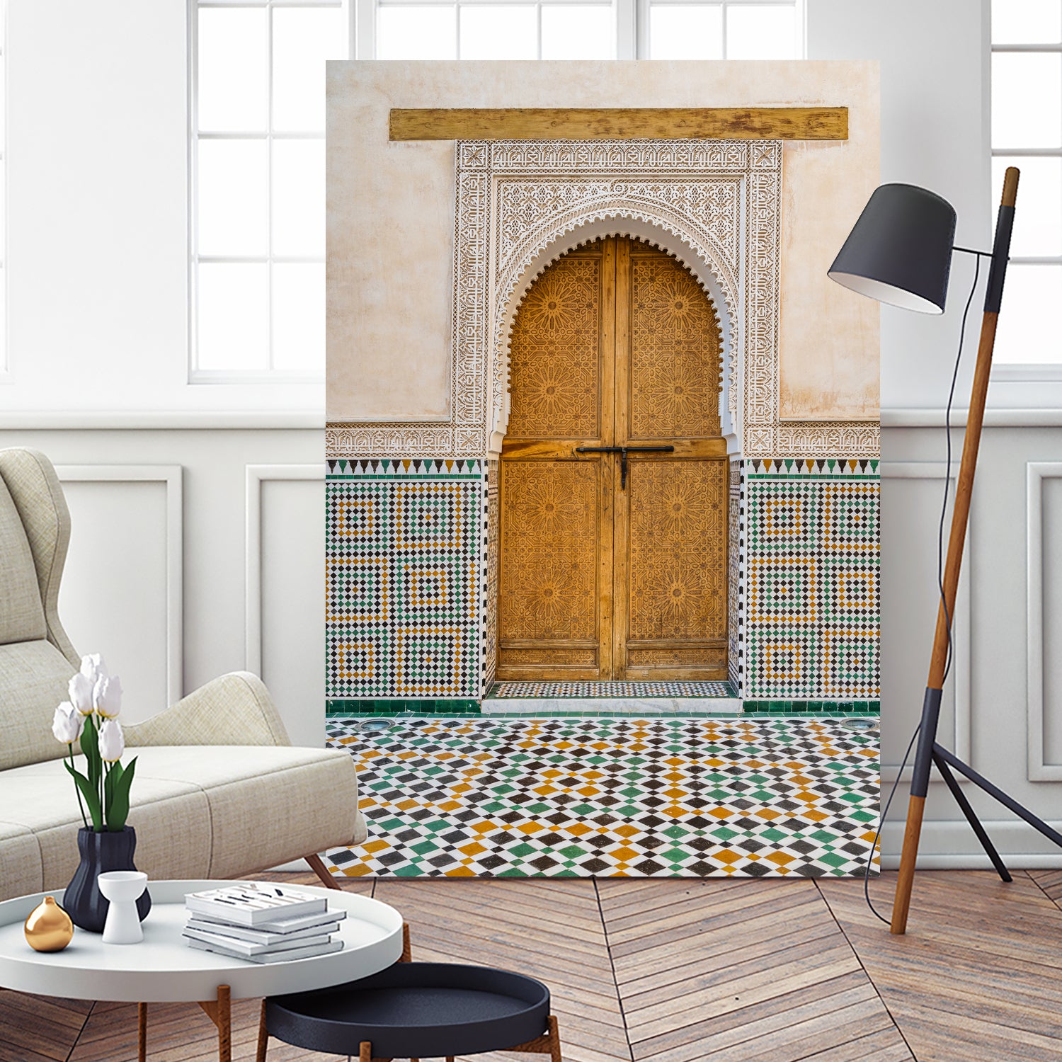 Decorated brown wooden door in Morocco by Photolovers on GIANT ART - photography morocco
