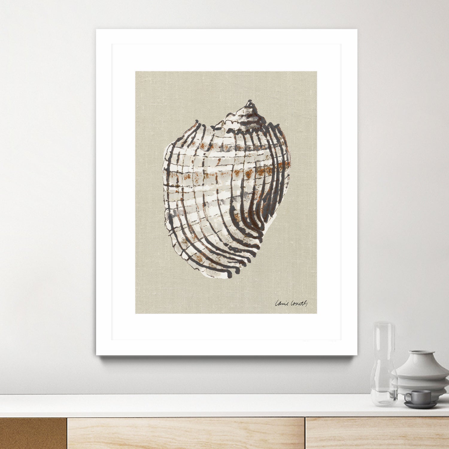 Shell on Burlap I by Lanie Loreth on GIANT ART - coastal shell