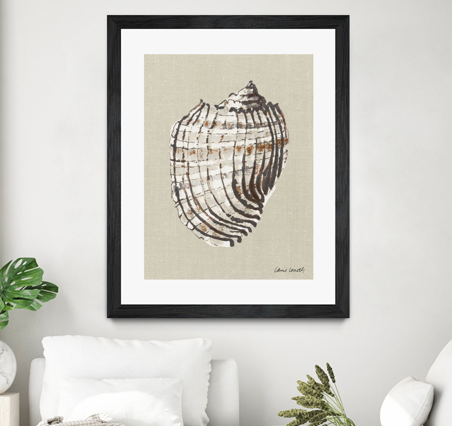 Shell on Burlap I by Lanie Loreth on GIANT ART - coastal shell