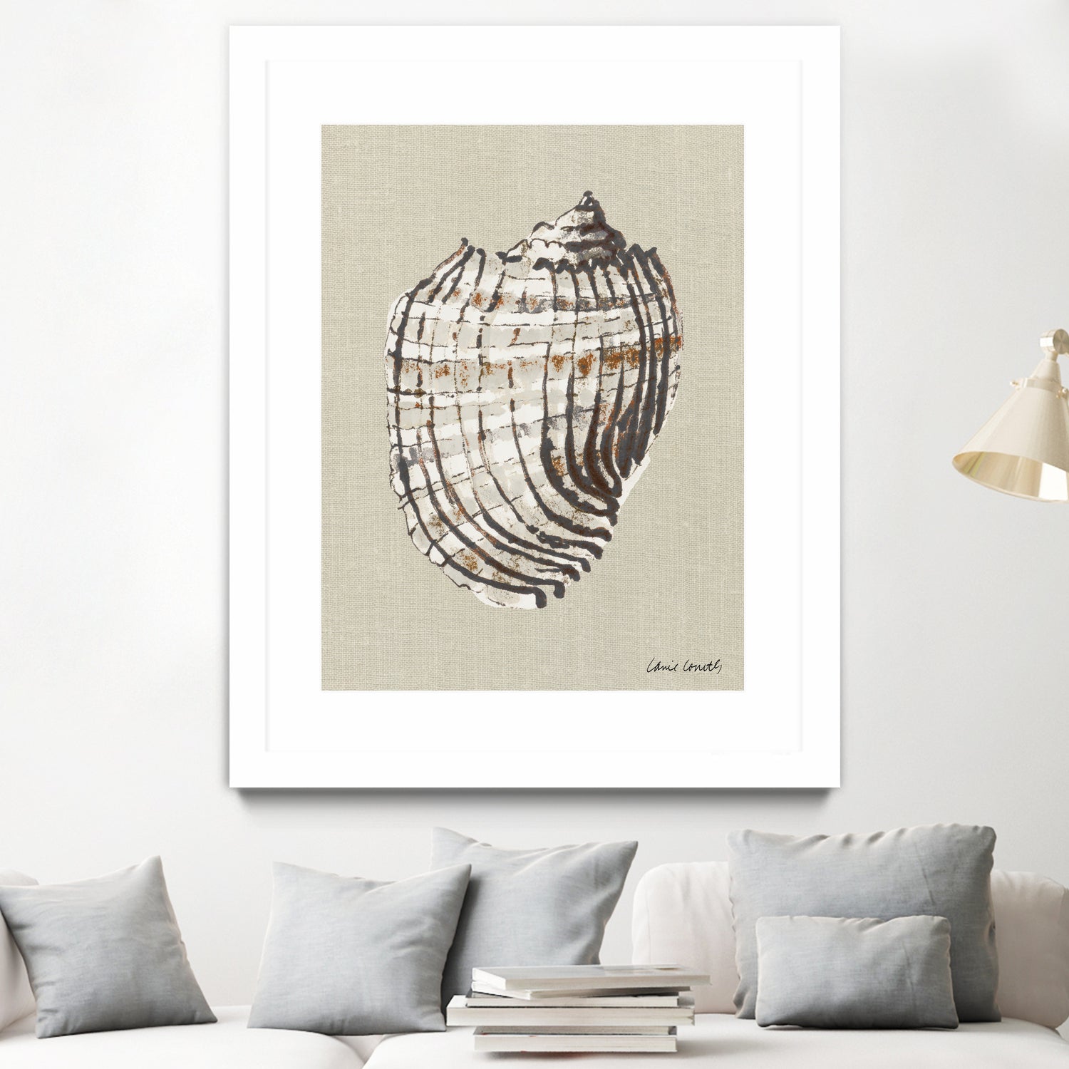 Shell on Burlap I by Lanie Loreth on GIANT ART - coastal shell
