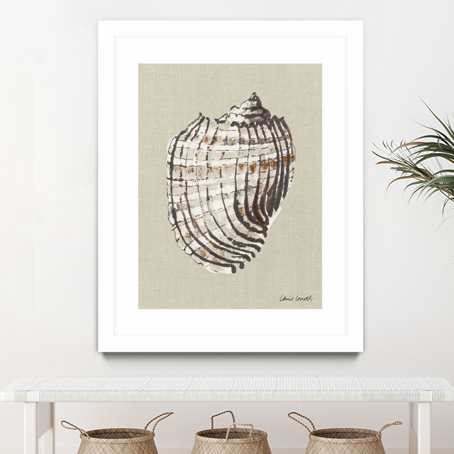 Shell on Burlap I by Lanie Loreth on GIANT ART - coastal shell