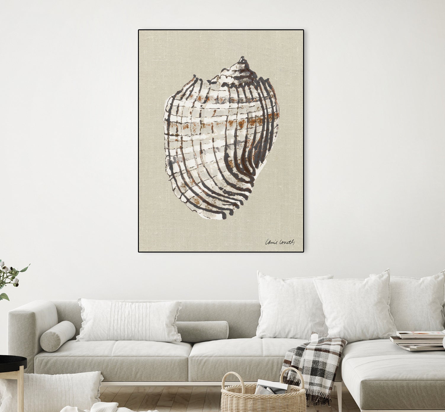 Shell on Burlap I by Lanie Loreth on GIANT ART - coastal shell