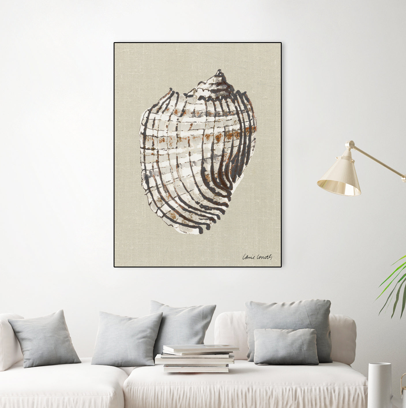 Shell on Burlap I by Lanie Loreth on GIANT ART - coastal shell