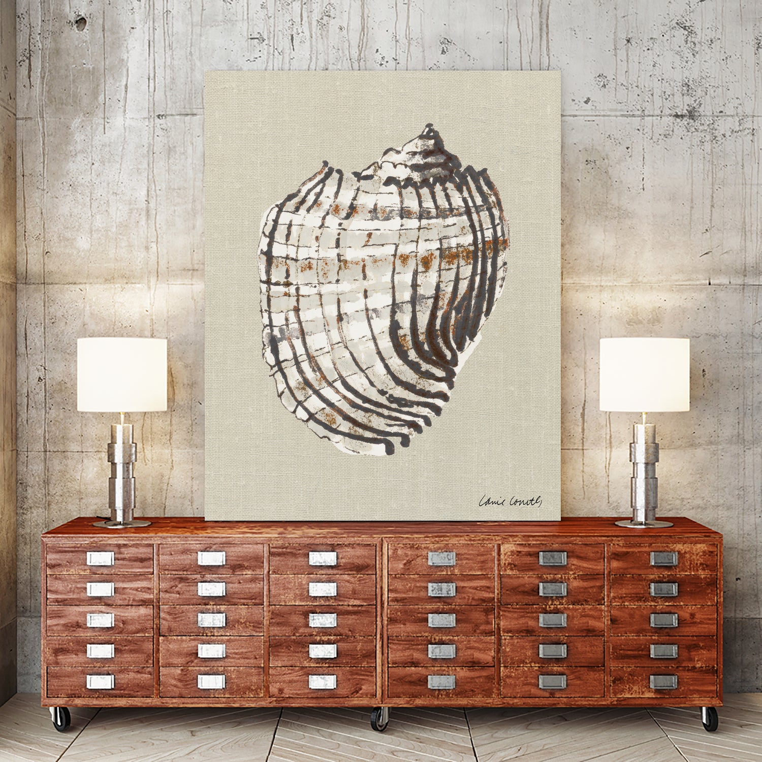 Shell on Burlap I by Lanie Loreth on GIANT ART - coastal shell
