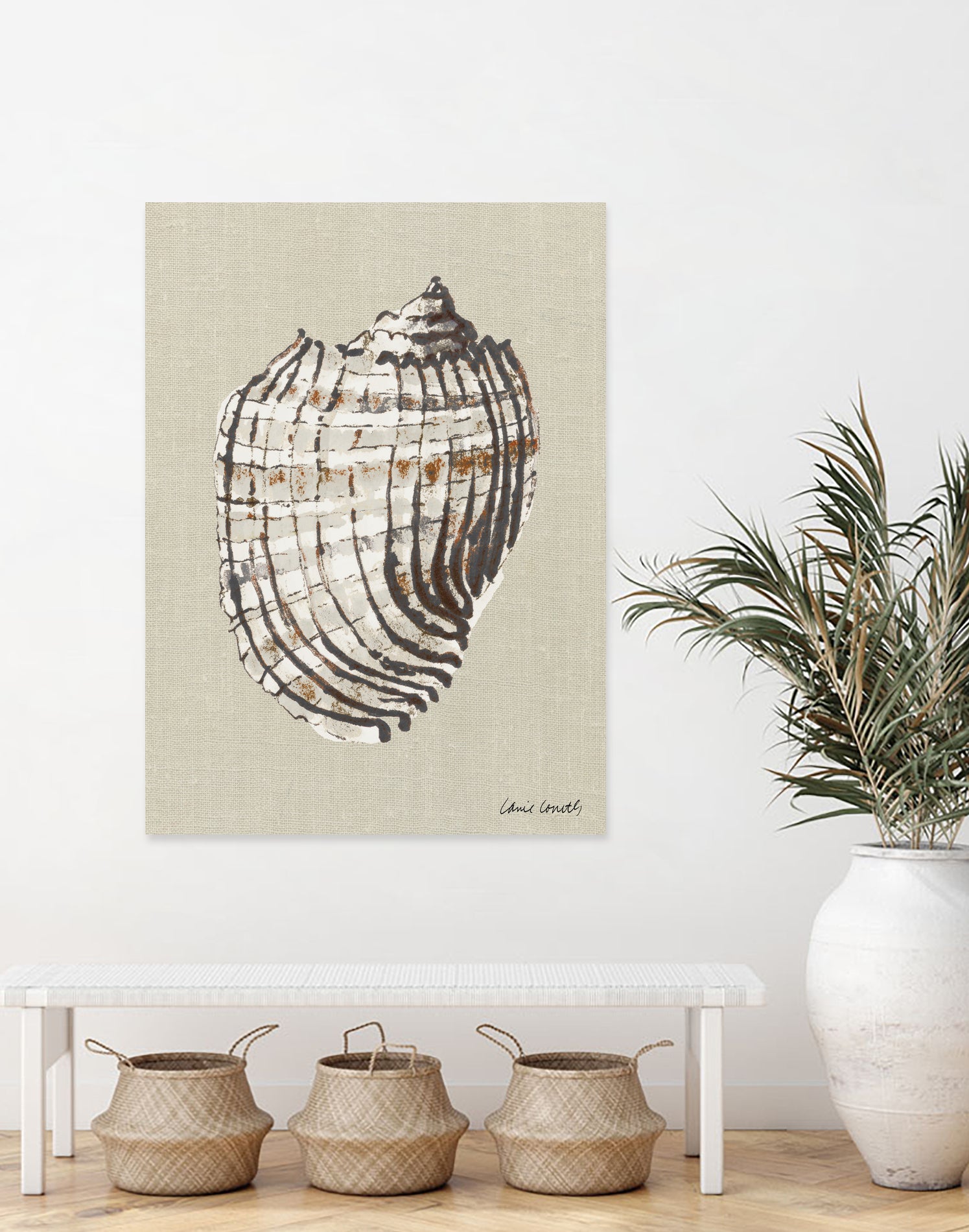 Shell on Burlap I by Lanie Loreth on GIANT ART - coastal shell