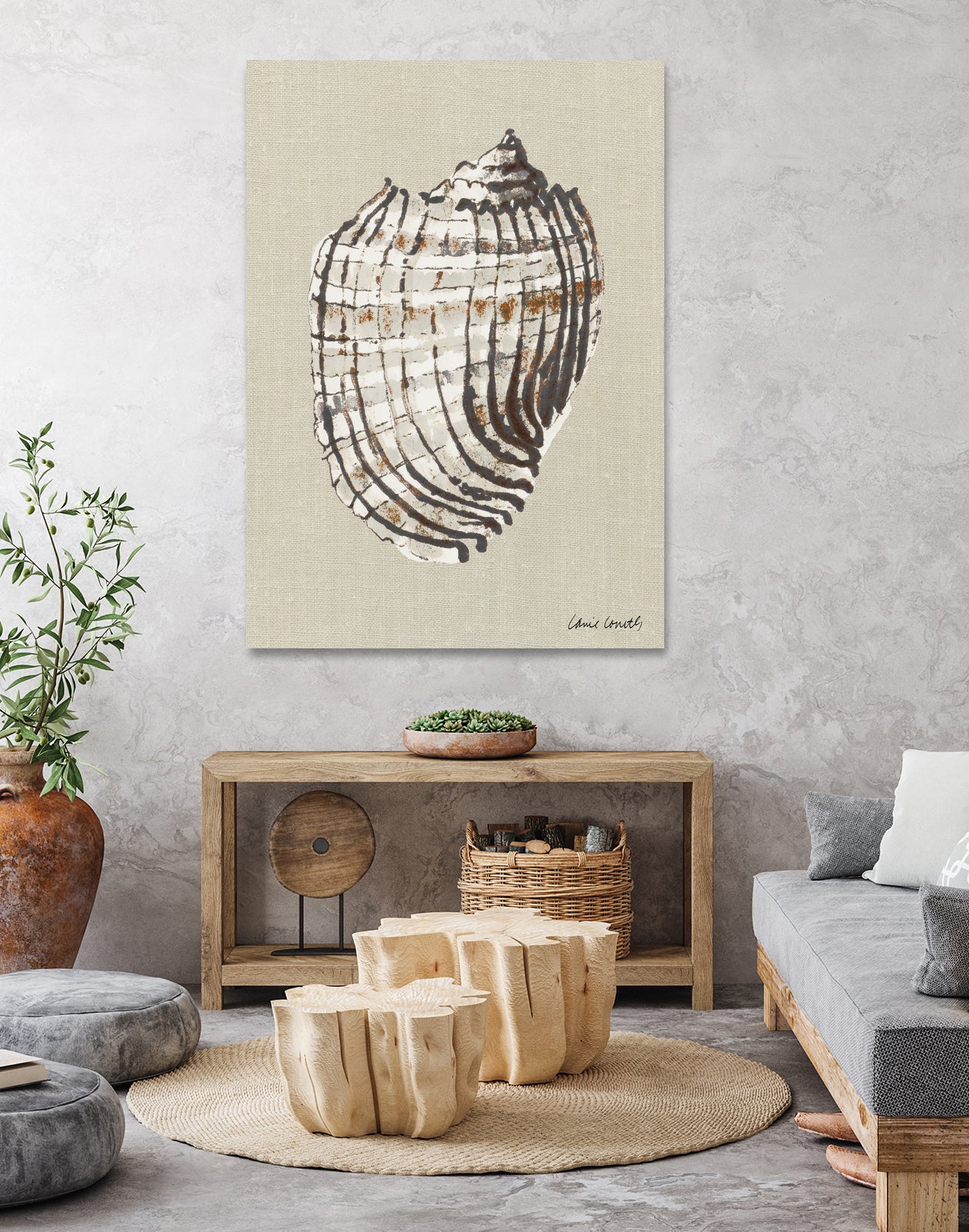 Shell on Burlap I by Lanie Loreth on GIANT ART - coastal shell