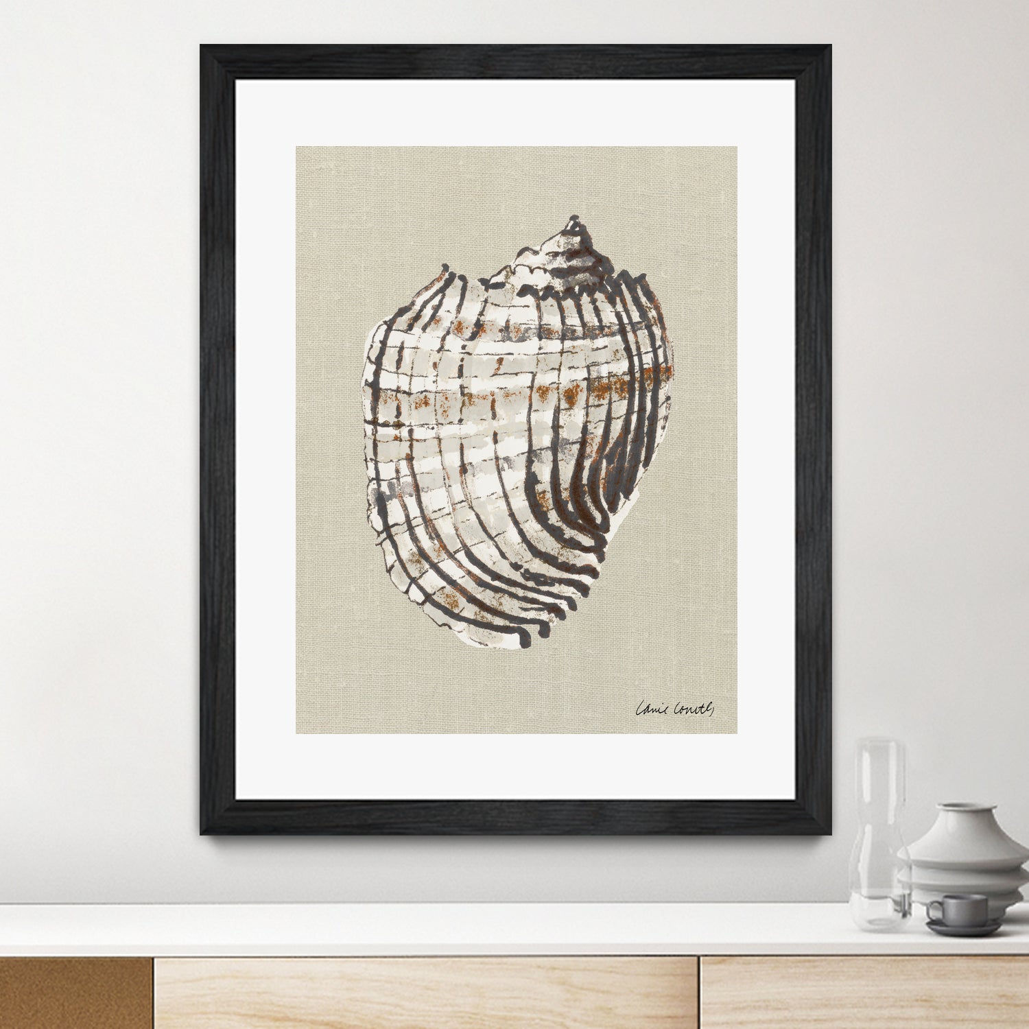 Shell on Burlap I by Lanie Loreth on GIANT ART - coastal shell