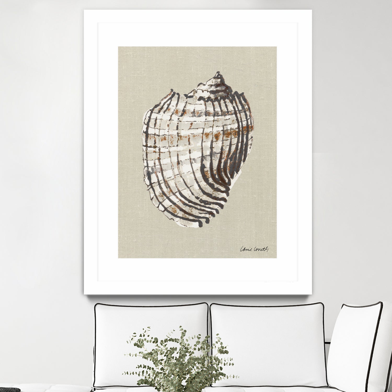 Shell on Burlap I by Lanie Loreth on GIANT ART - coastal shell