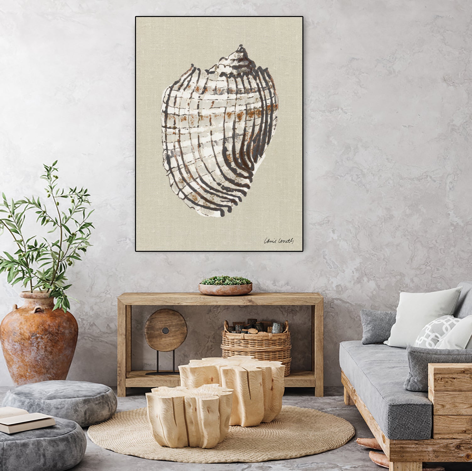 Shell on Burlap I by Lanie Loreth on GIANT ART - coastal shell
