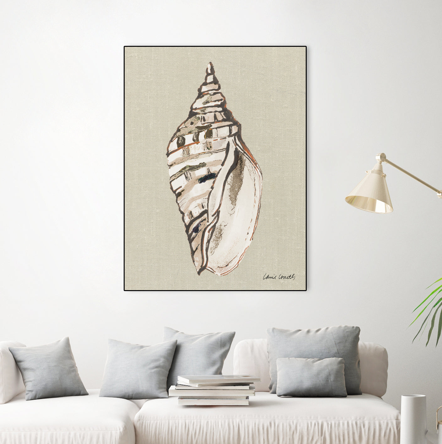 Shell on Burlap II by Lanie Loreth on GIANT ART - coastal shell