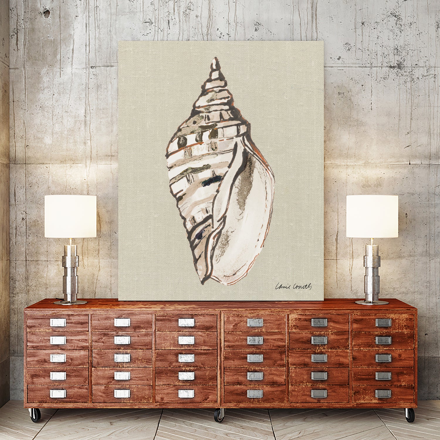 Shell on Burlap II by Lanie Loreth on GIANT ART - coastal shell