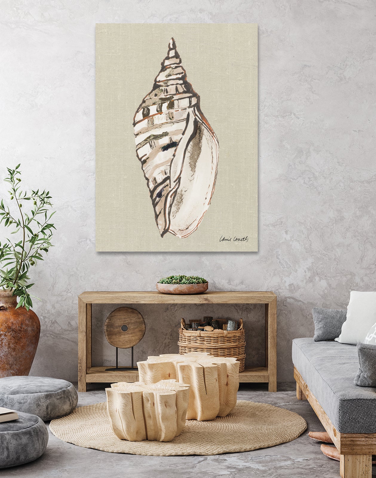 Shell on Burlap II by Lanie Loreth on GIANT ART - coastal shell