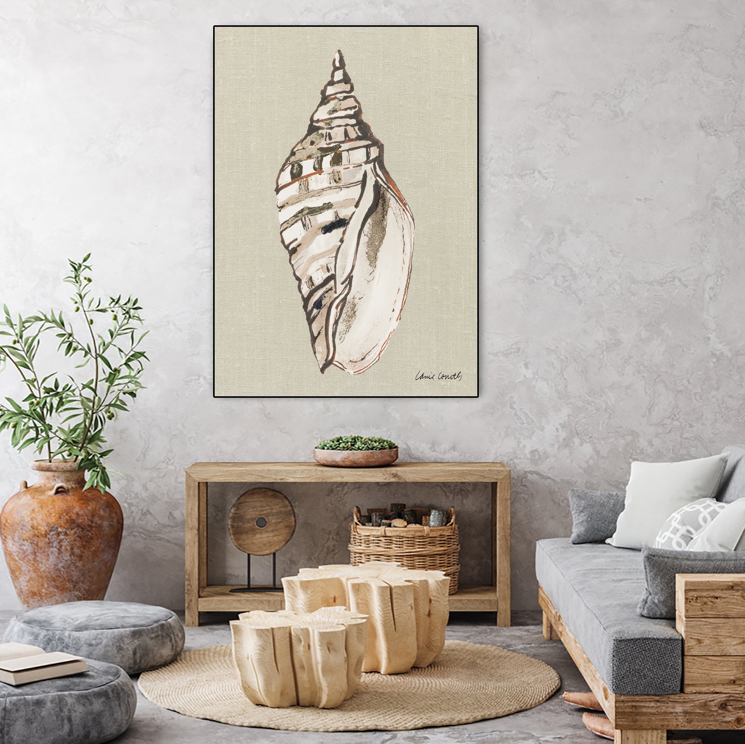 Shell on Burlap II by Lanie Loreth on GIANT ART - coastal shell