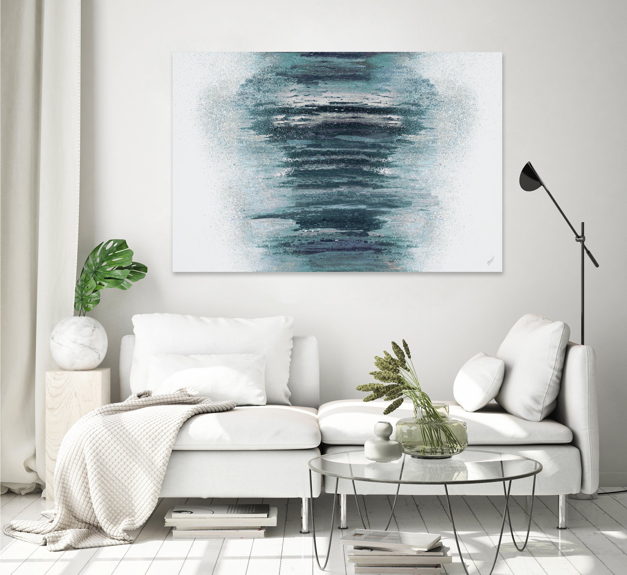 Teal with Silver Woods on White by Roberto Gonzalez on GIANT ART - abstract teal