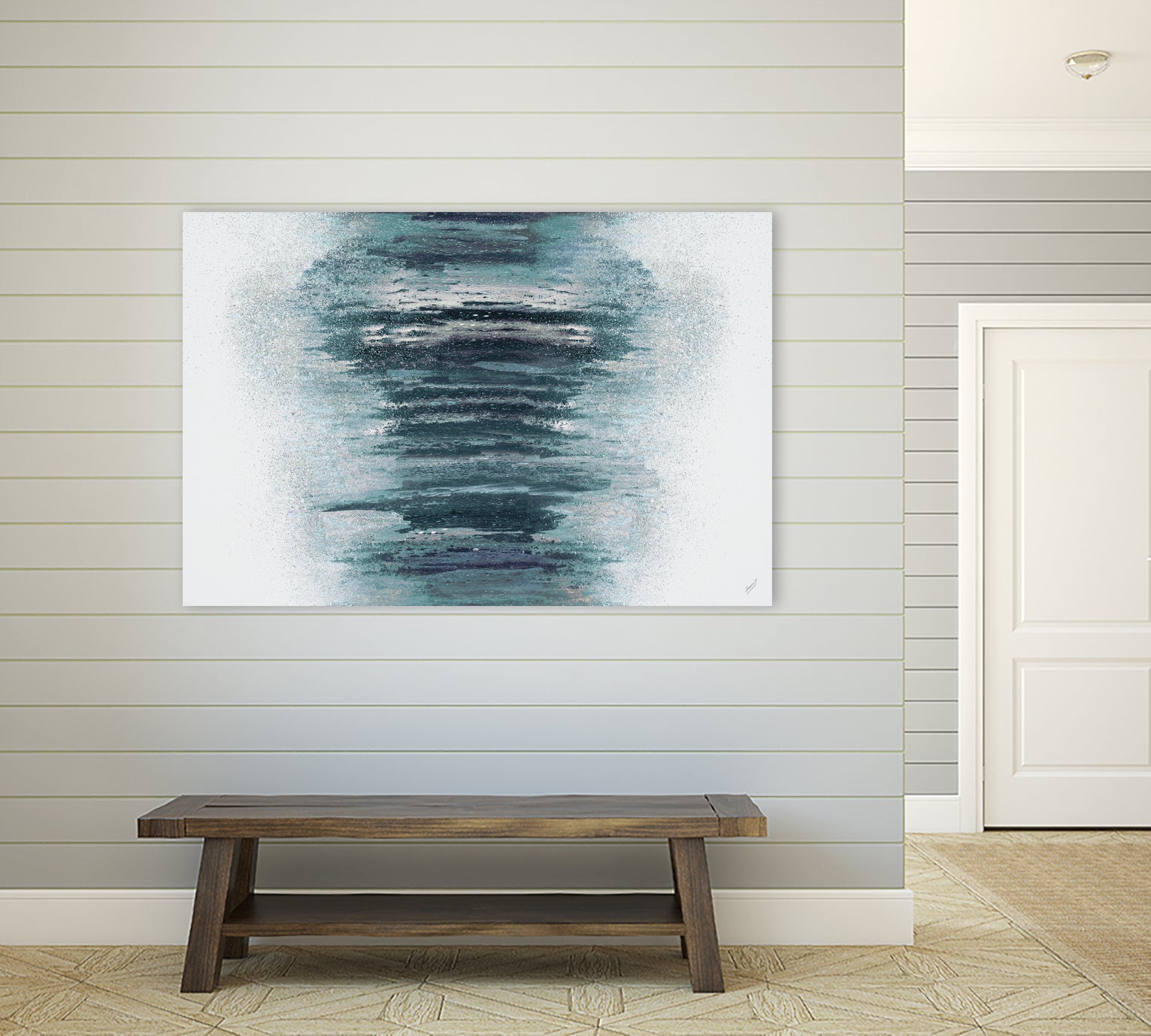 Teal with Silver Woods on White by Roberto Gonzalez on GIANT ART - abstract teal