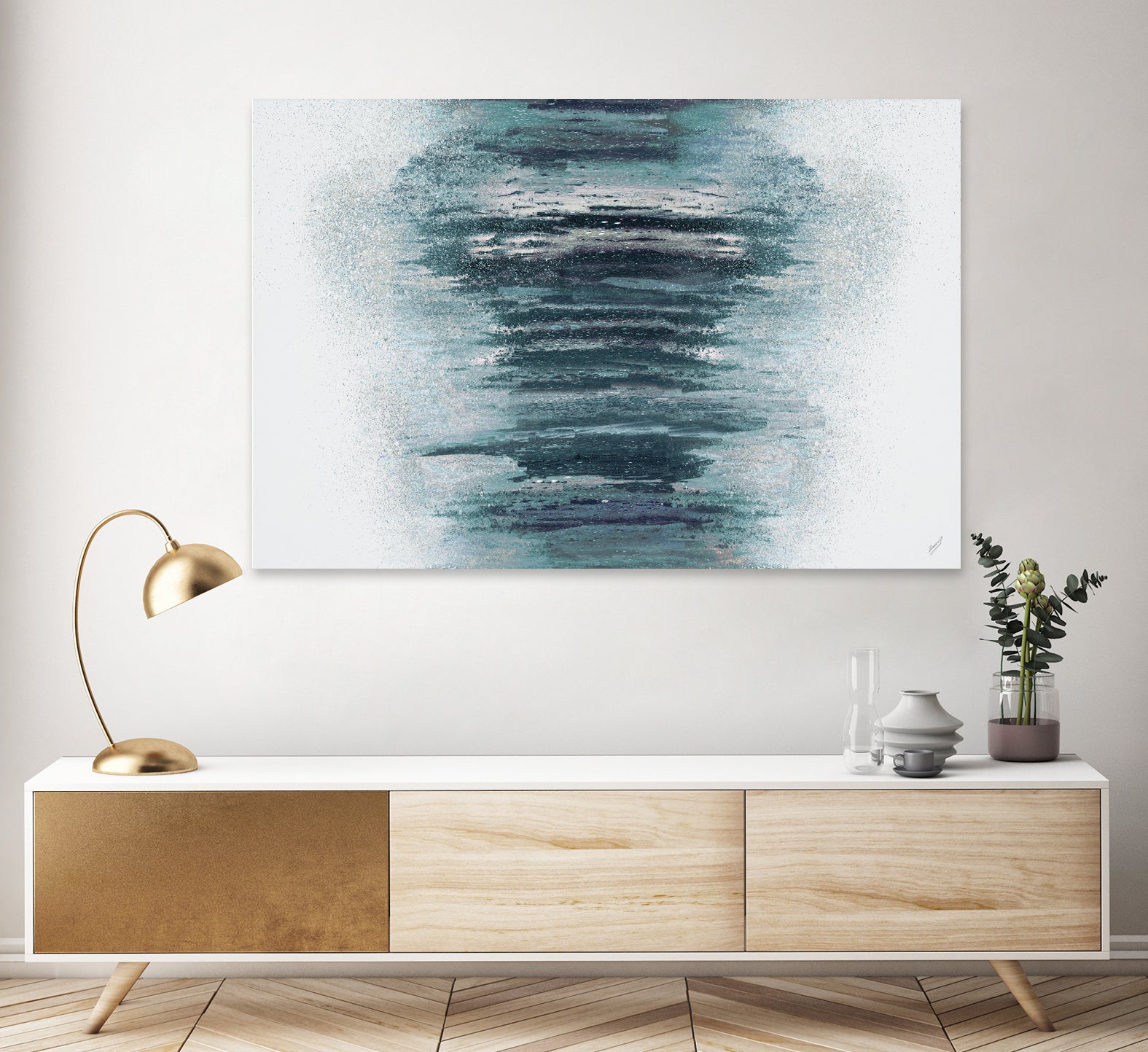 Teal with Silver Woods on White by Roberto Gonzalez on GIANT ART - abstract teal