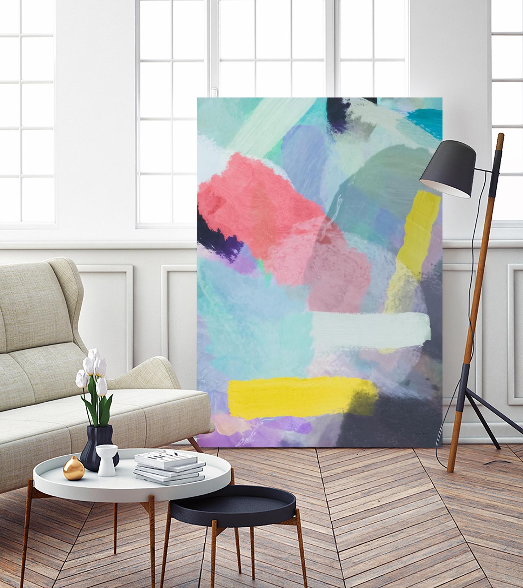 brush painting texture abstract in blue pink yellow green by mrvell on GIANT ART
