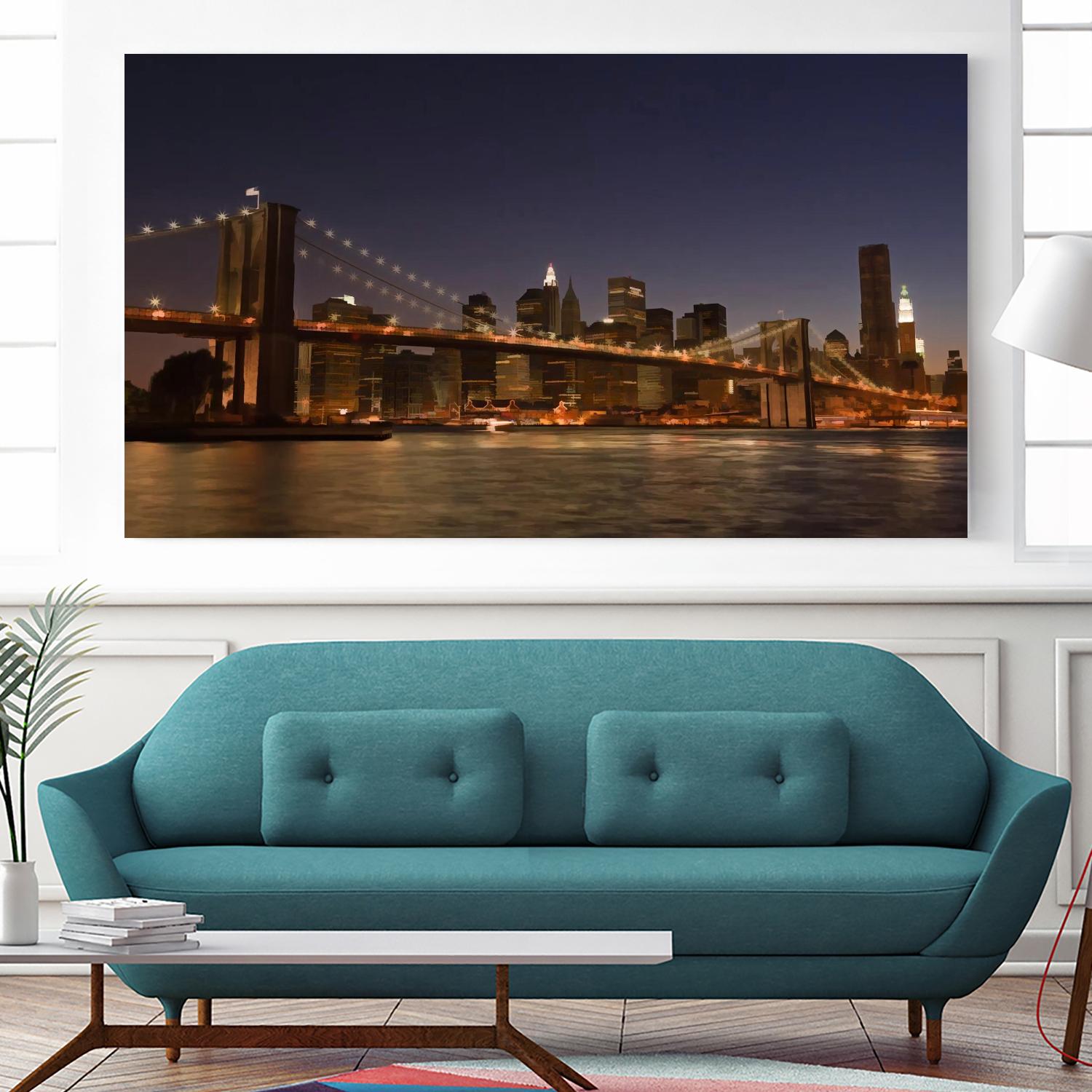 Brooklyn bridge view by Jefd on GIANT ART - blue city scene