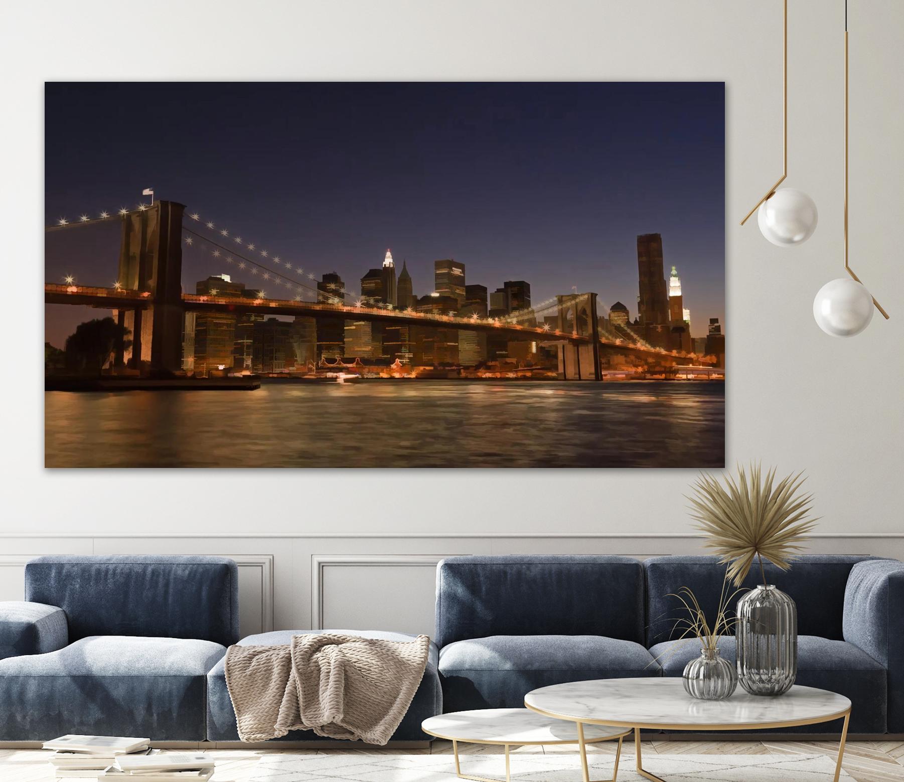 Brooklyn bridge view by Jefd on GIANT ART - blue city scene