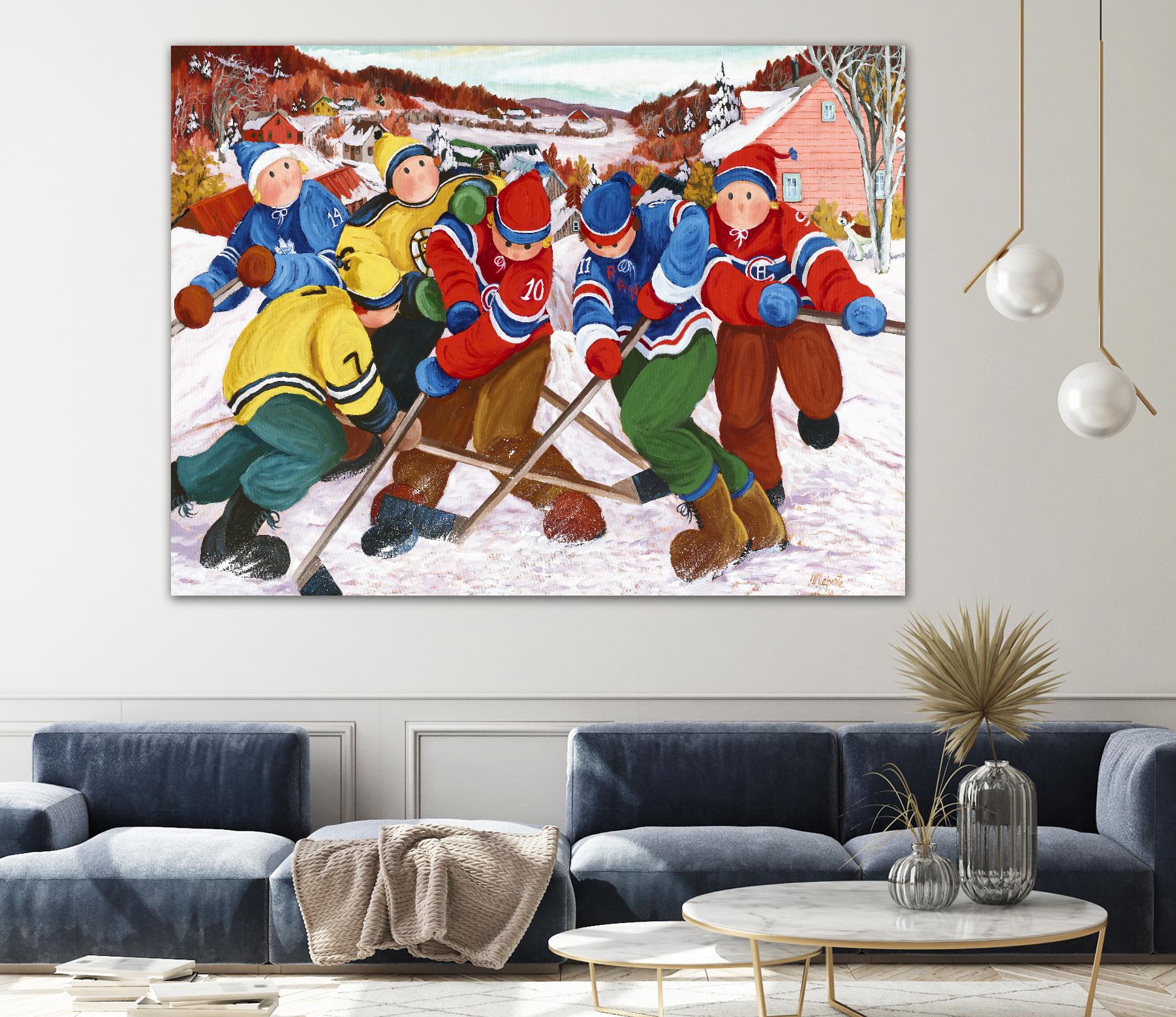 Partie de hockey by Nicole Laporte on GIANT ART - yellow winter scenes