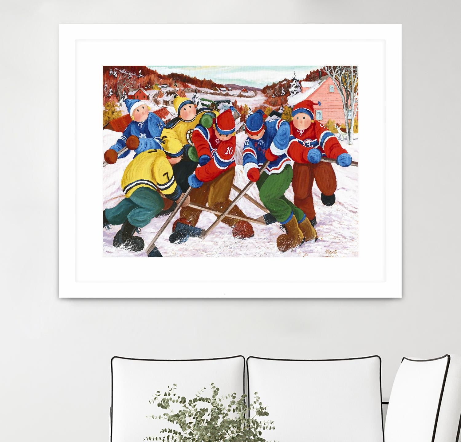 Partie de hockey by Nicole Laporte on GIANT ART - yellow winter scenes