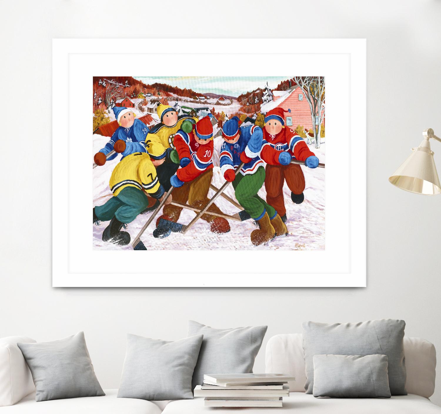 Partie de hockey by Nicole Laporte on GIANT ART - yellow winter scenes