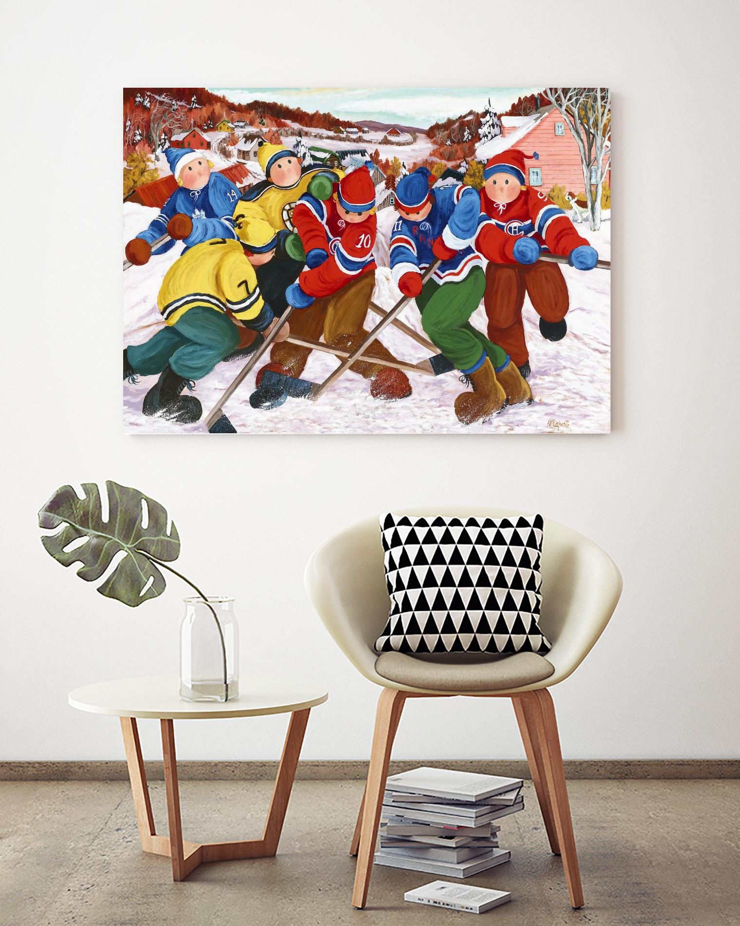 Partie de hockey by Nicole Laporte on GIANT ART - yellow winter scenes