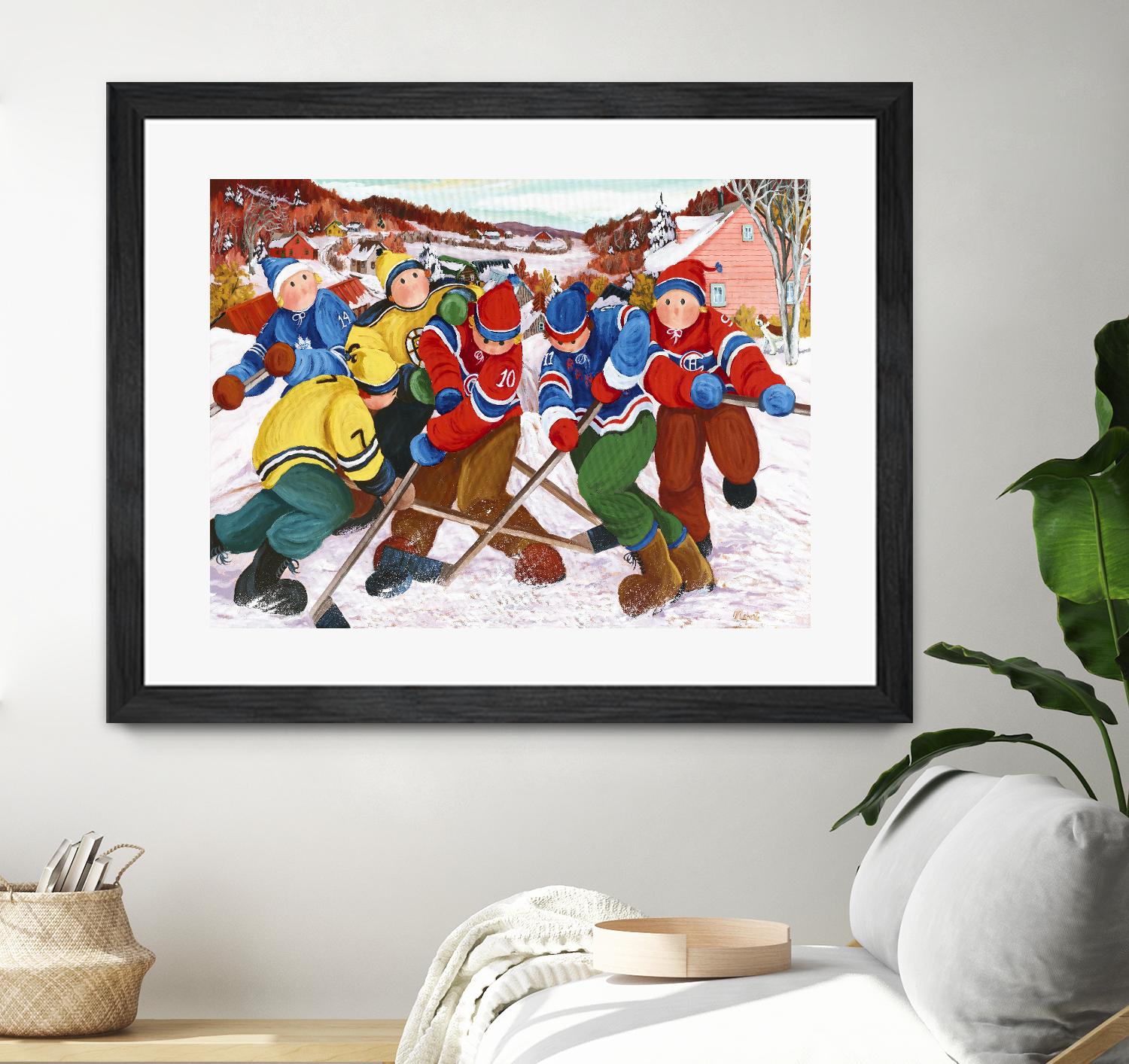 Partie de hockey by Nicole Laporte on GIANT ART - yellow winter scenes