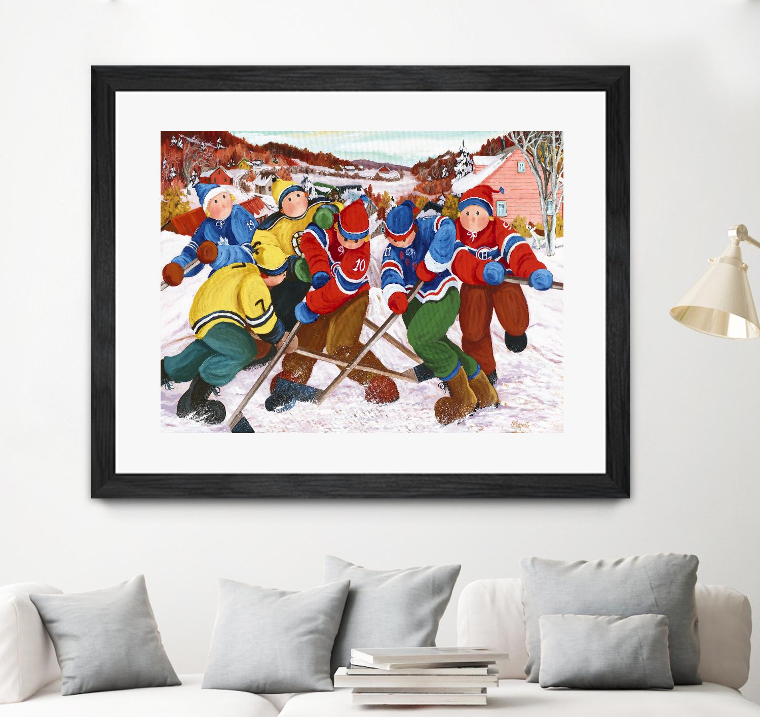 Partie de hockey by Nicole Laporte on GIANT ART - yellow winter scenes