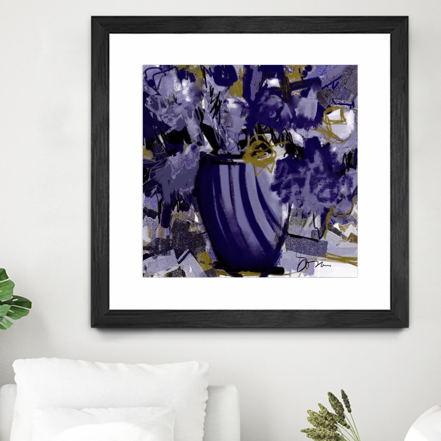 Dark blue flowers by Doris Savard on GIANT ART - grey abstract