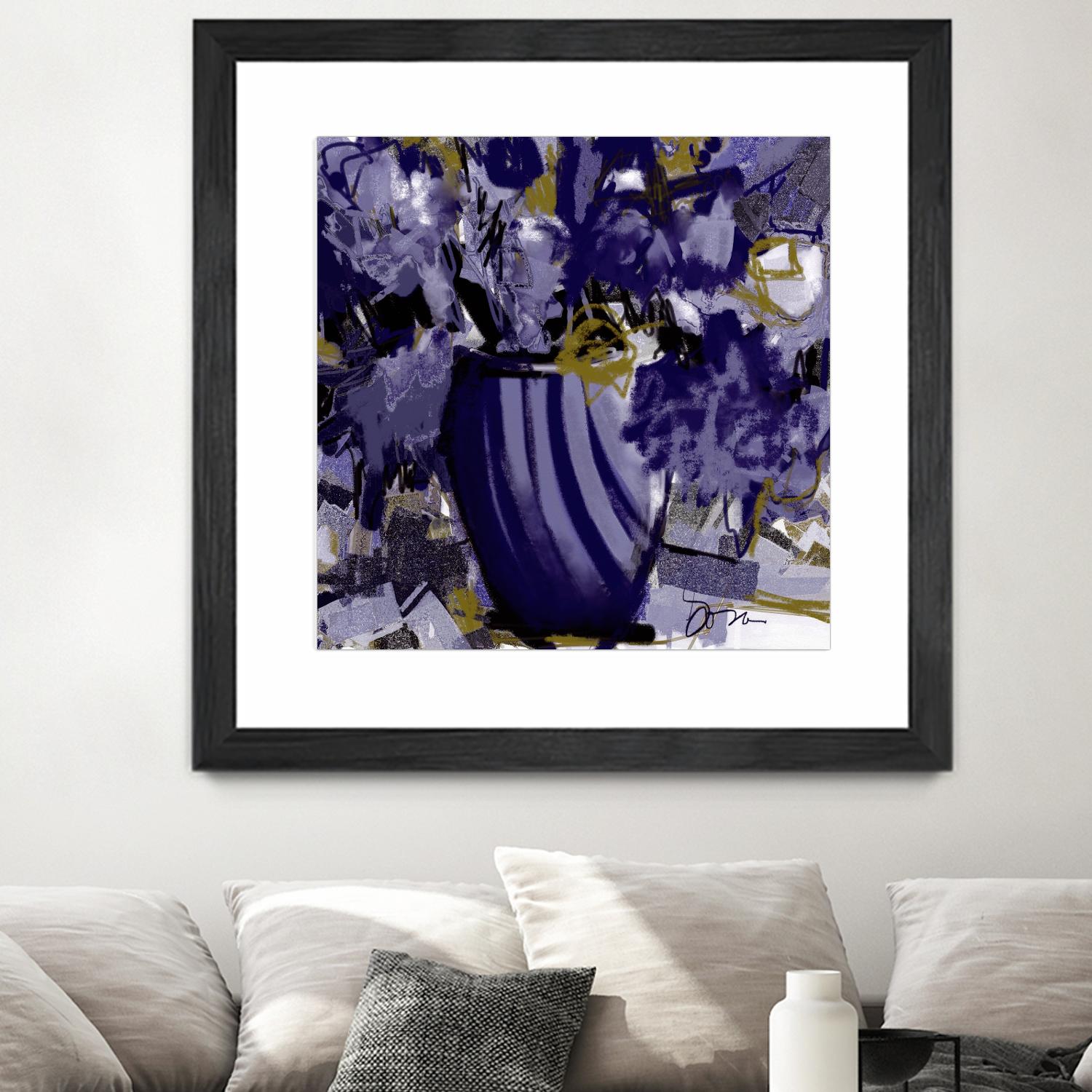 Dark blue flowers by Doris Savard on GIANT ART - grey abstract