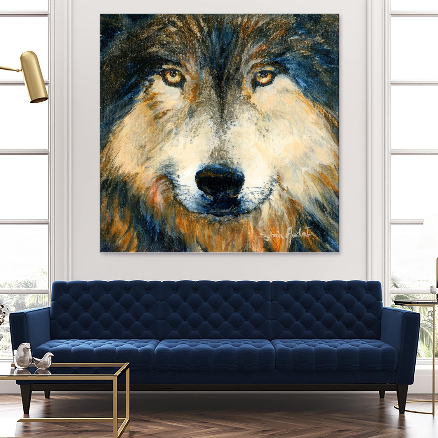 Regard inquiet du loup by Sylvia Audet on GIANT ART - white animals