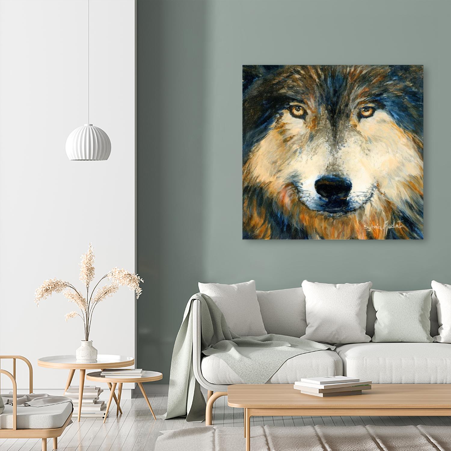 Regard inquiet du loup by Sylvia Audet on GIANT ART - white animals canadien
