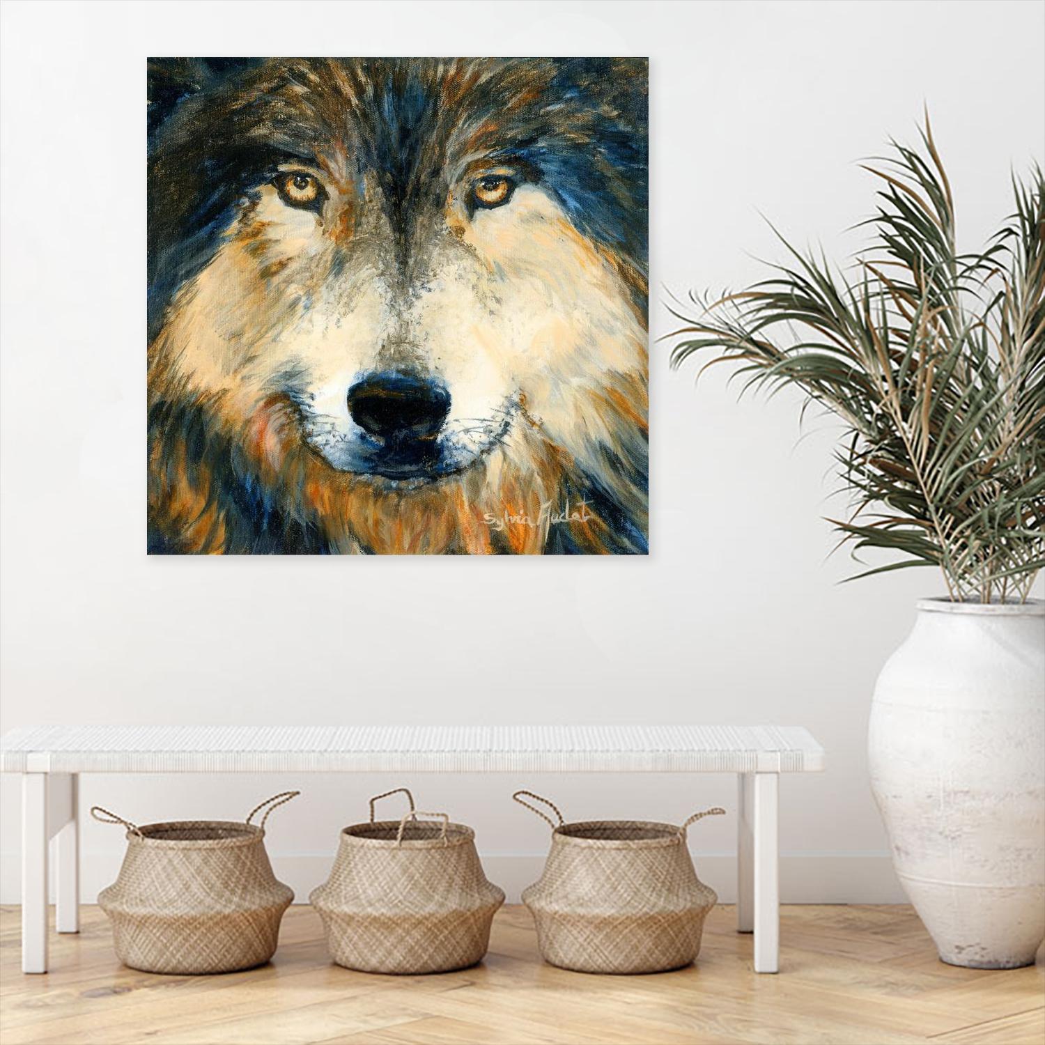 Regard inquiet du loup by Sylvia Audet on GIANT ART - white animals canadien