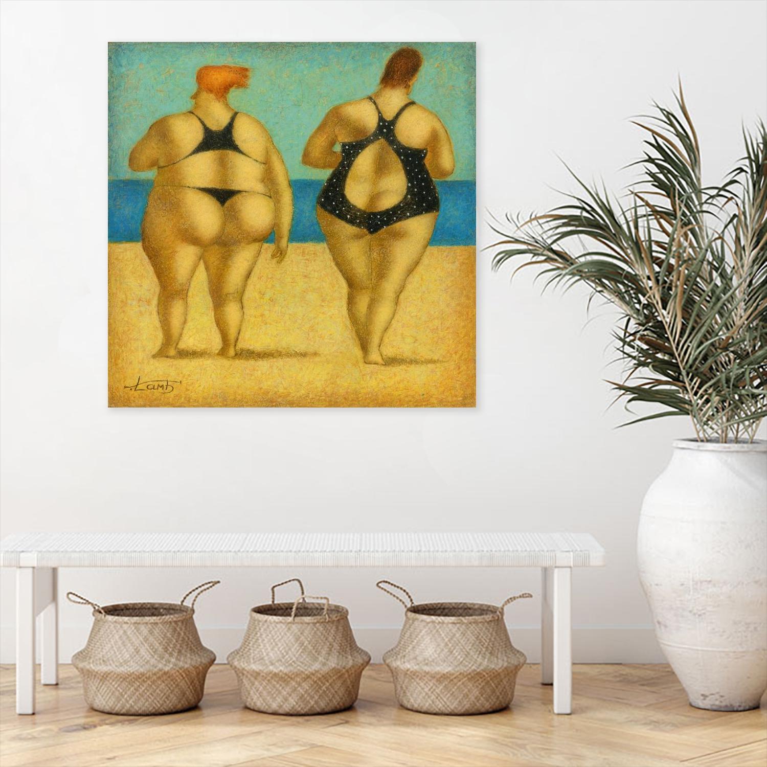 2 on the beach by Steven Lamb on GIANT ART - beige figurative fat women