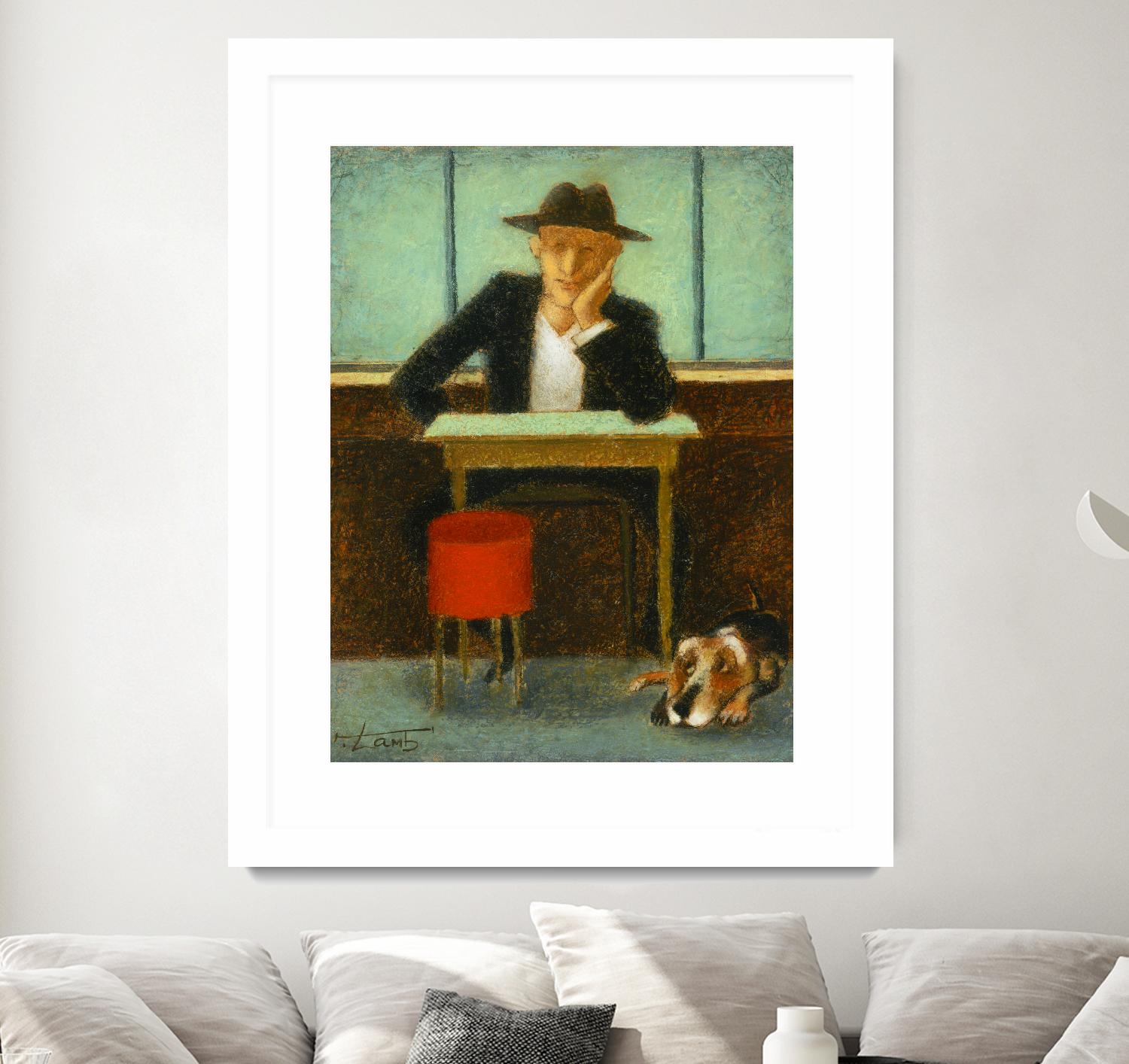 2 in a cafe shop by Steven Lamb on GIANT ART - green figurative homme