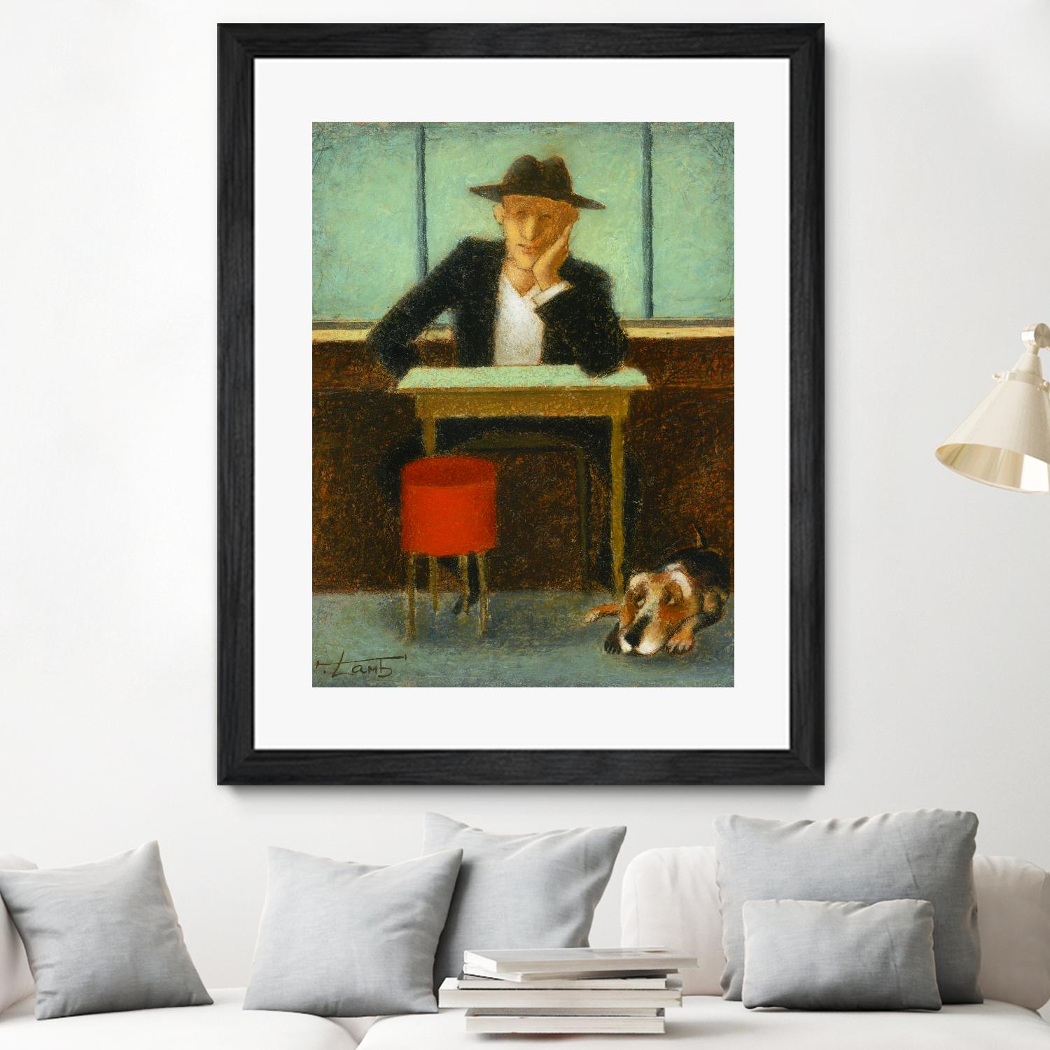 2 in a cafe shop by Steven Lamb on GIANT ART - green figurative homme