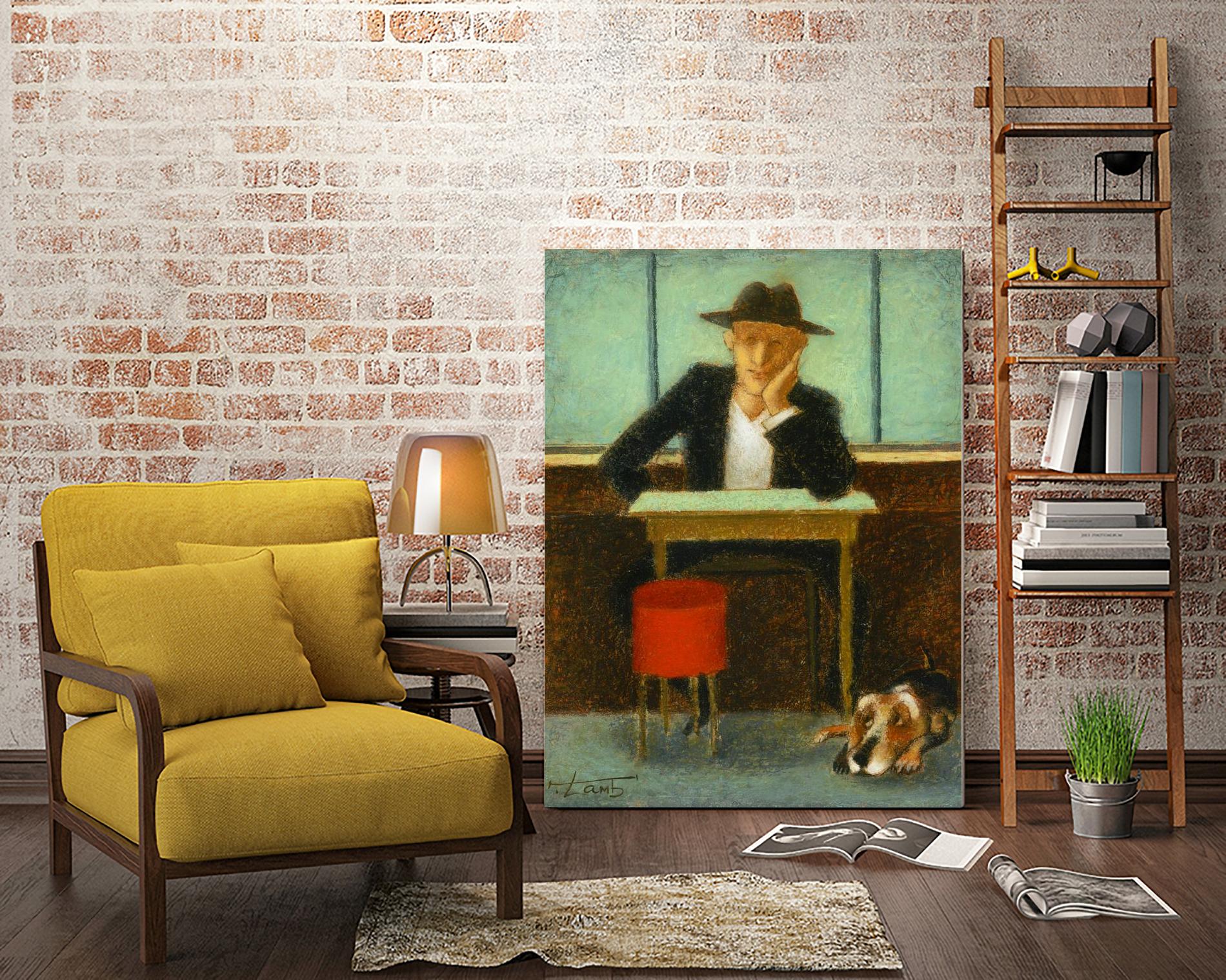 2 in a cafe shop by Steven Lamb on GIANT ART - green figurative homme