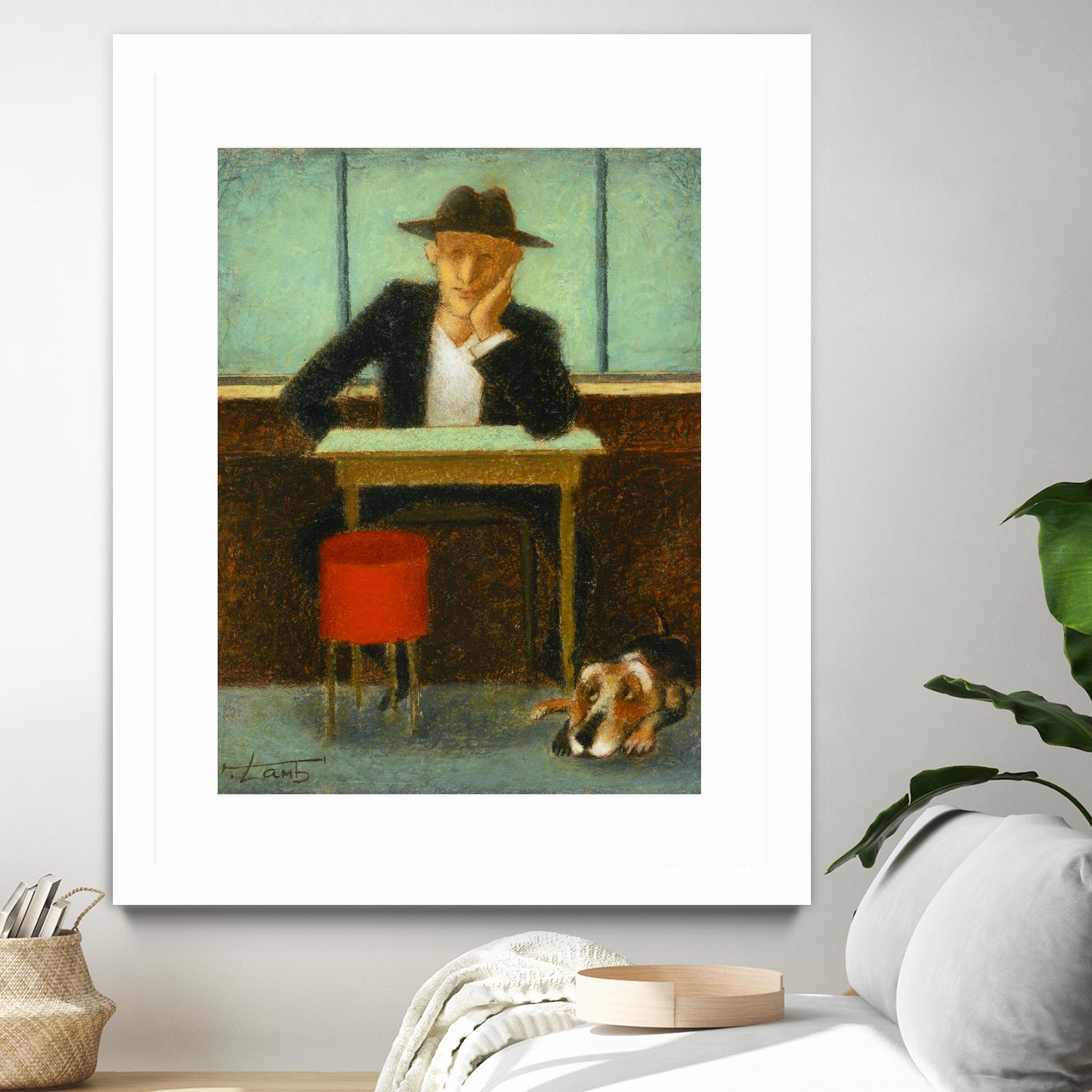 2 in a cafe shop by Steven Lamb on GIANT ART - green figurative homme