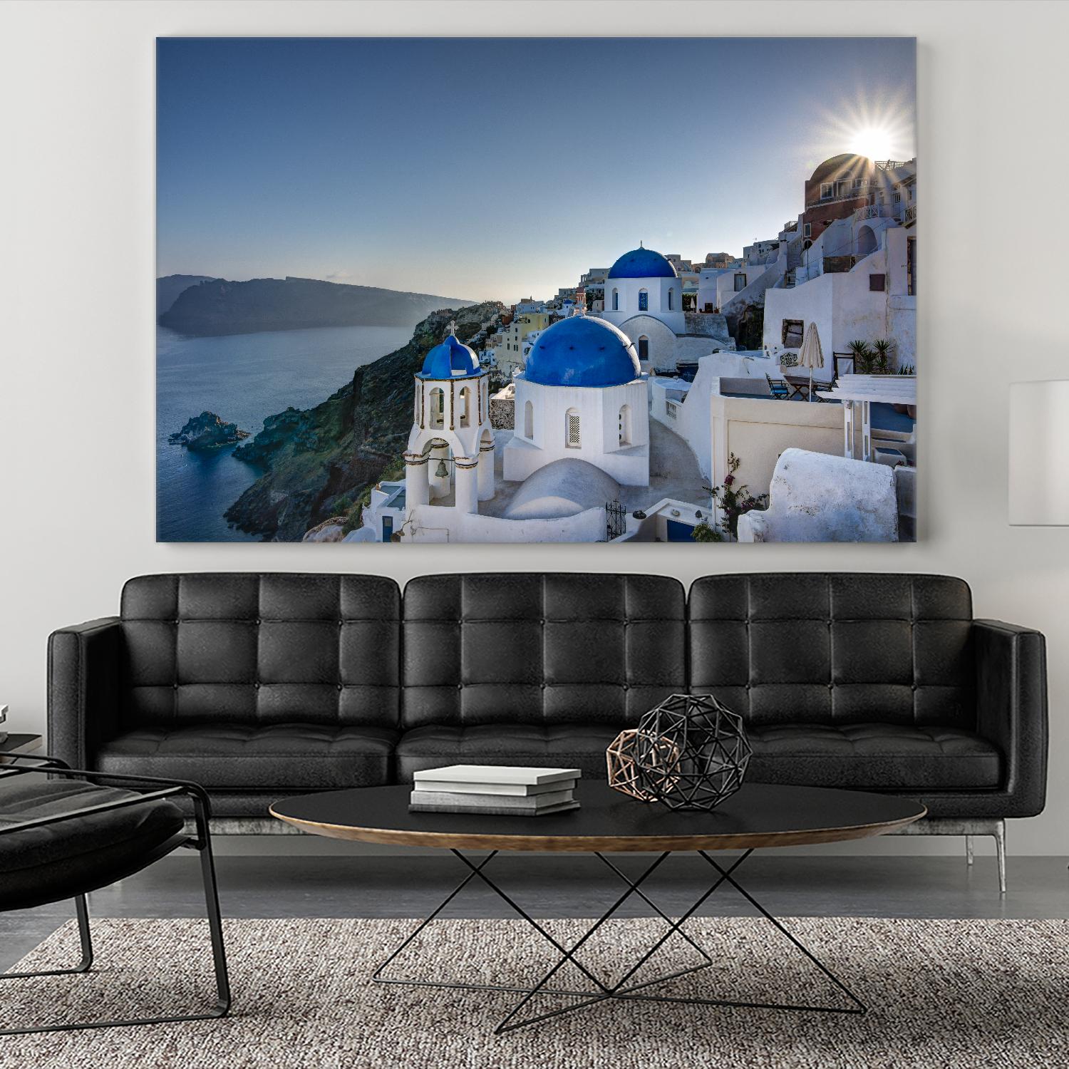 Beautiful blue domes of Santorini, Greece by Nick Jackson on GIANT ART - blue photographe