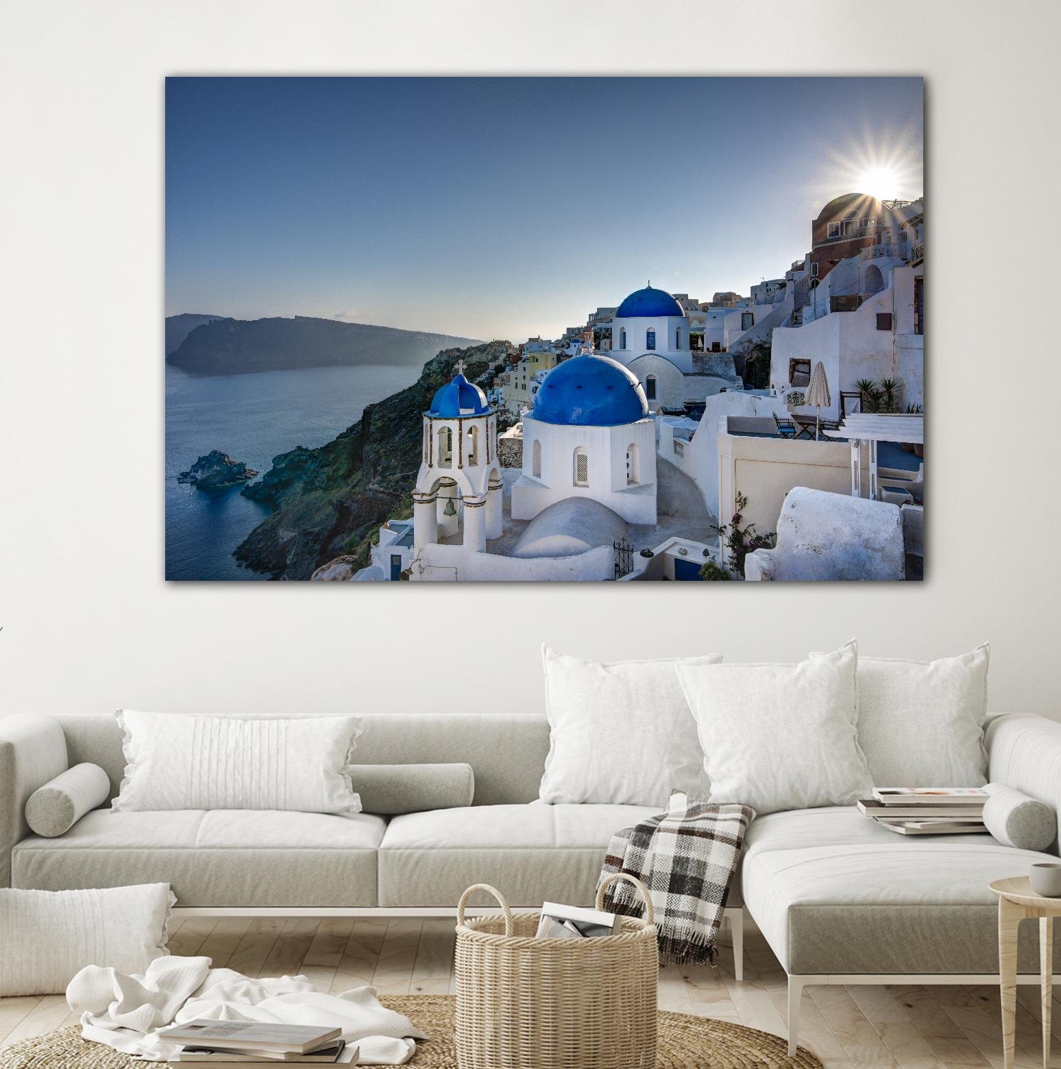 Beautiful blue domes of Santorini, Greece by Nick Jackson on GIANT ART - blue photographe