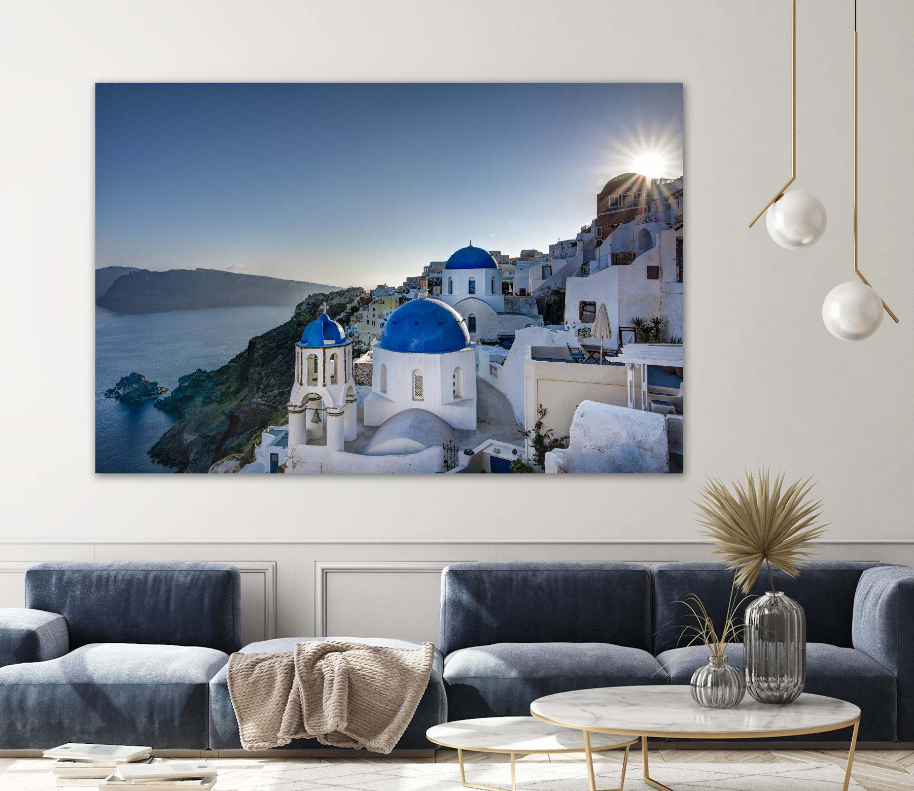 Beautiful blue domes of Santorini, Greece by Nick Jackson on GIANT ART - blue photographe