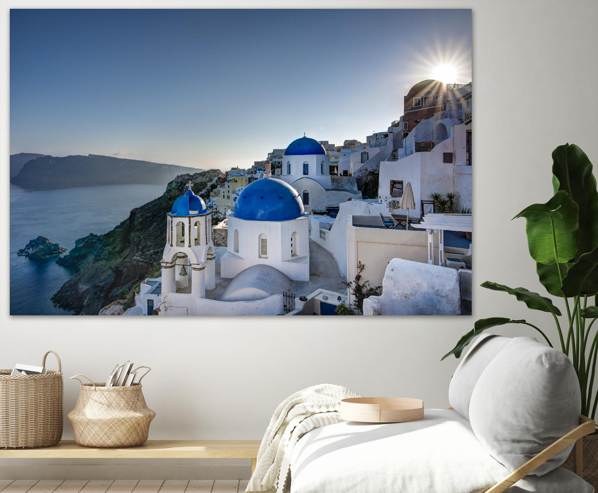 Beautiful blue domes of Santorini, Greece by Nick Jackson on GIANT ART - blue photographe