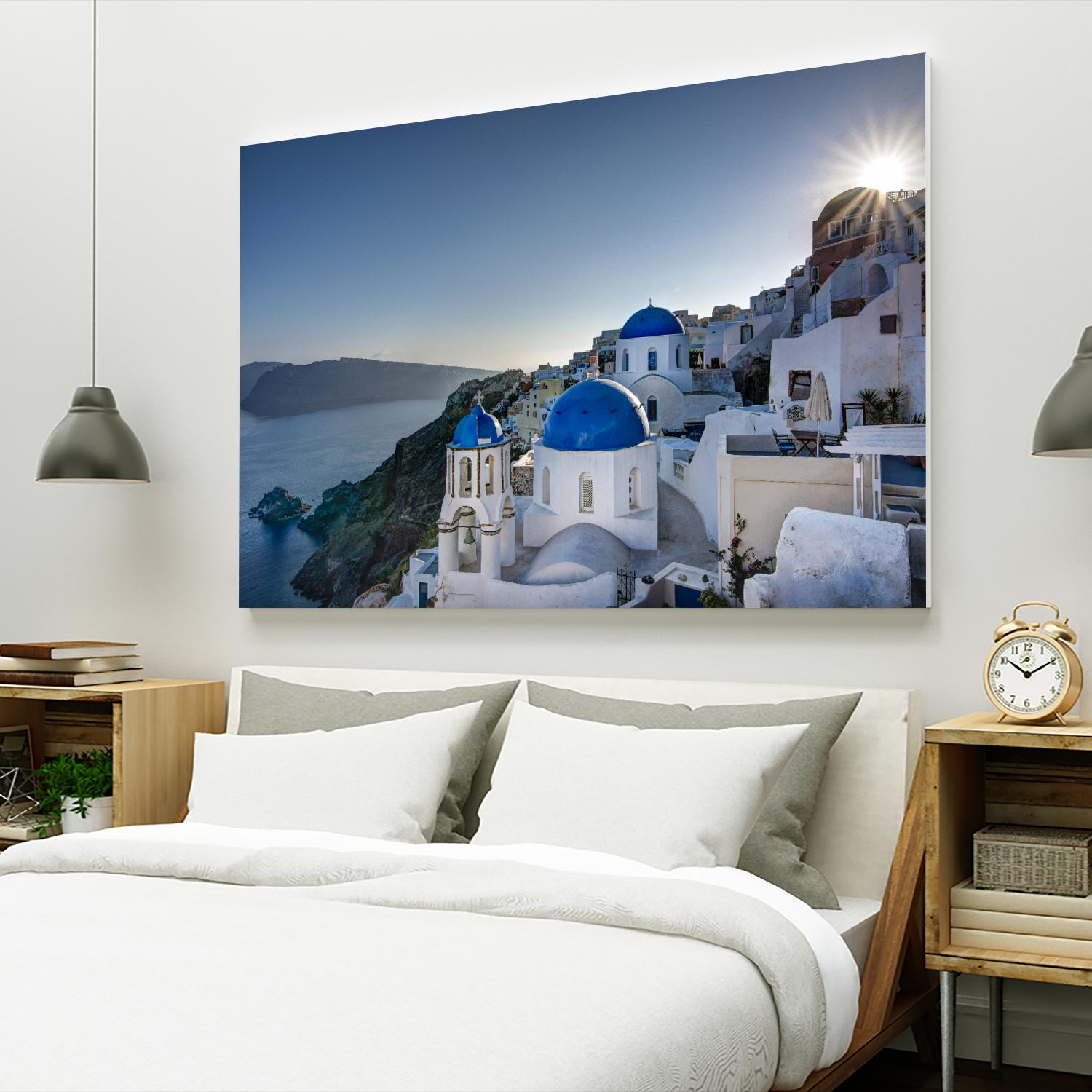 Beautiful blue domes of Santorini, Greece by Nick Jackson on GIANT ART - blue photographe