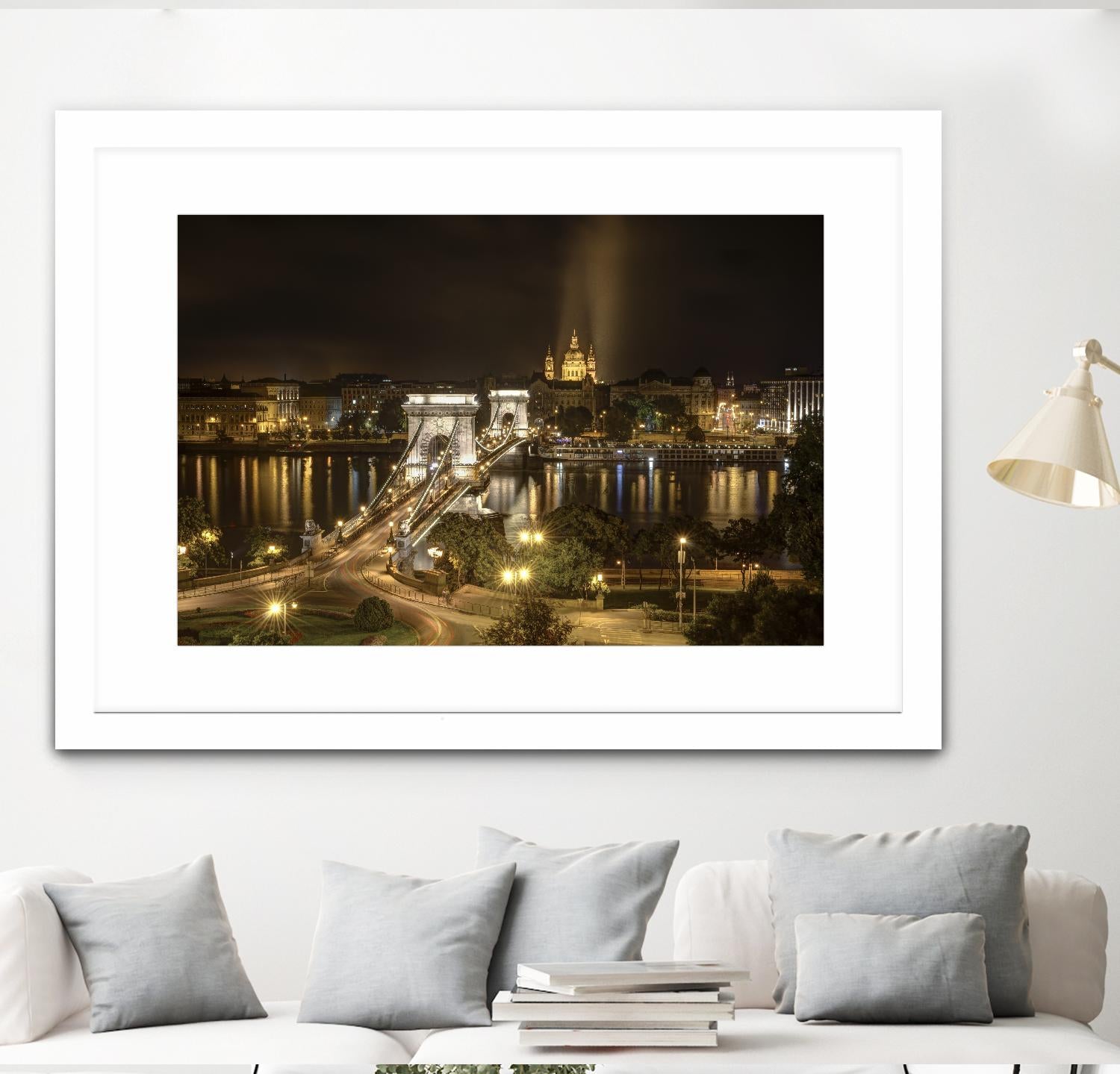 Budapest Chain Bridge traffic by Nick Jackson on GIANT ART - beige landscape