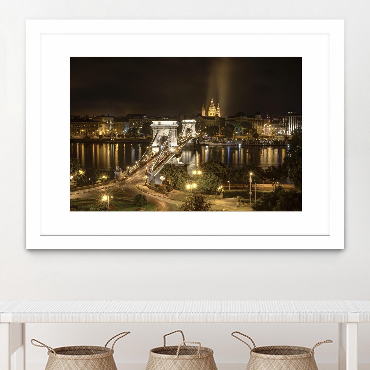 Budapest Chain Bridge traffic by Nick Jackson on GIANT ART - beige landscape