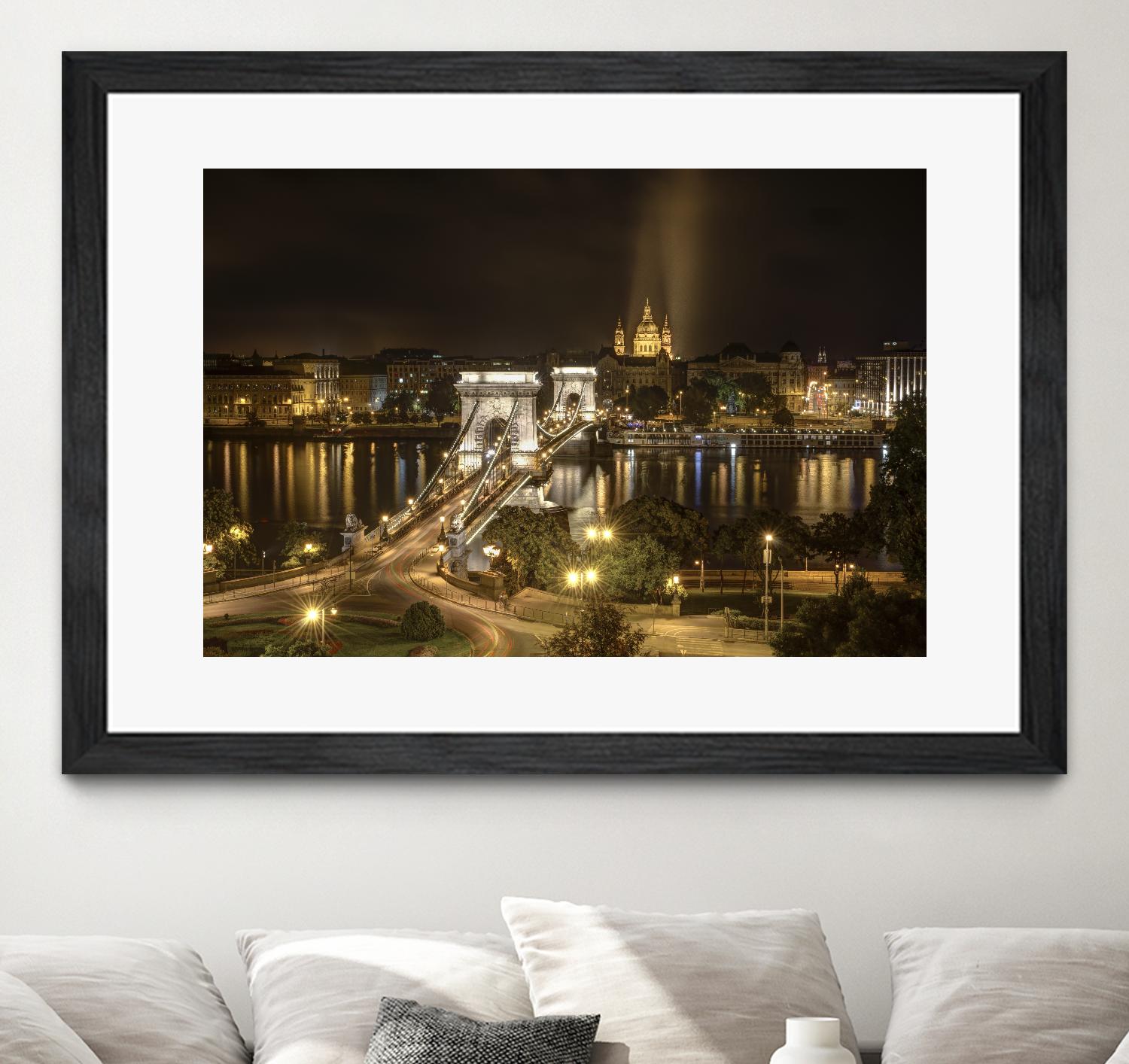 Budapest Chain Bridge traffic by Nick Jackson on GIANT ART - beige landscape