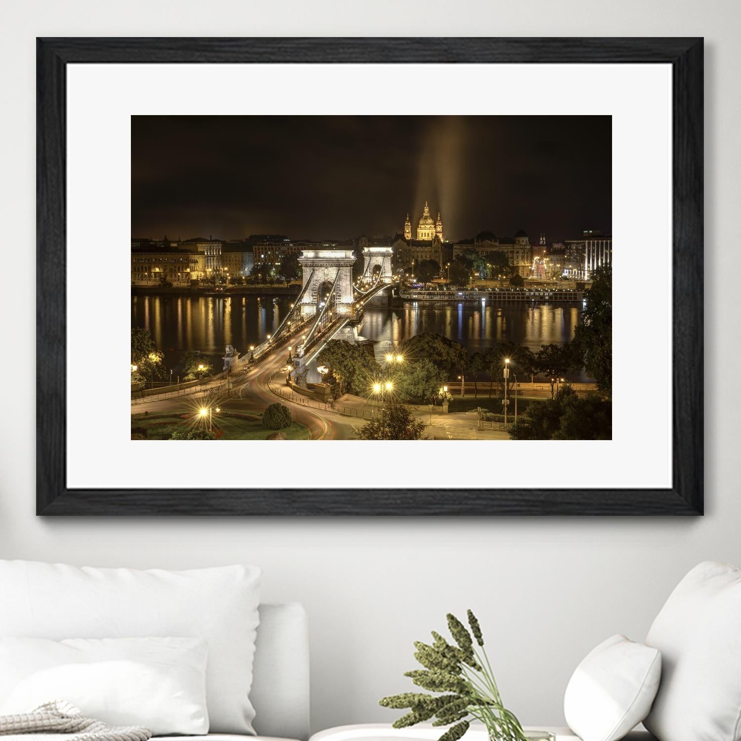 Budapest Chain Bridge traffic by Nick Jackson on GIANT ART - beige landscape