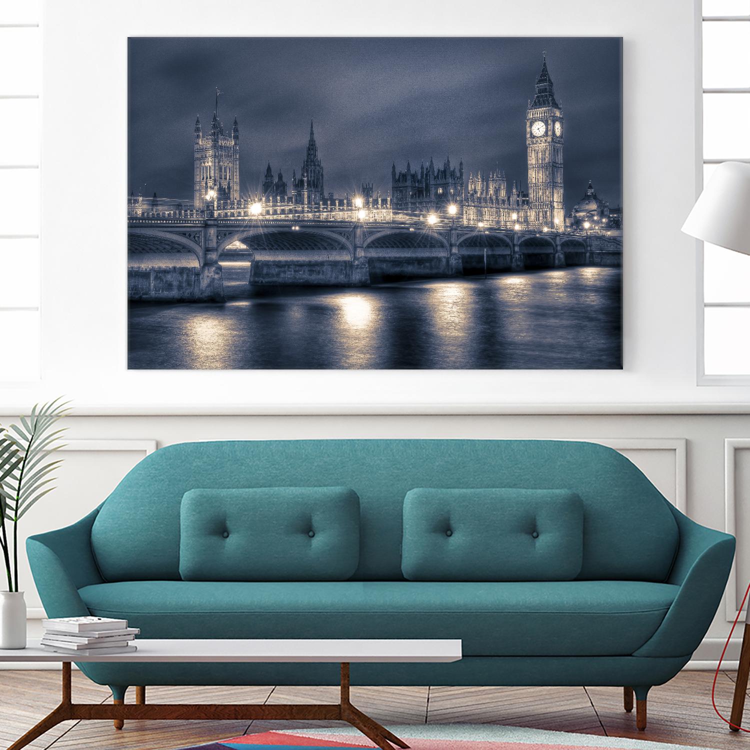 Night time at the Houses of Parliament by Nick Jackson on GIANT ART - blue city scene