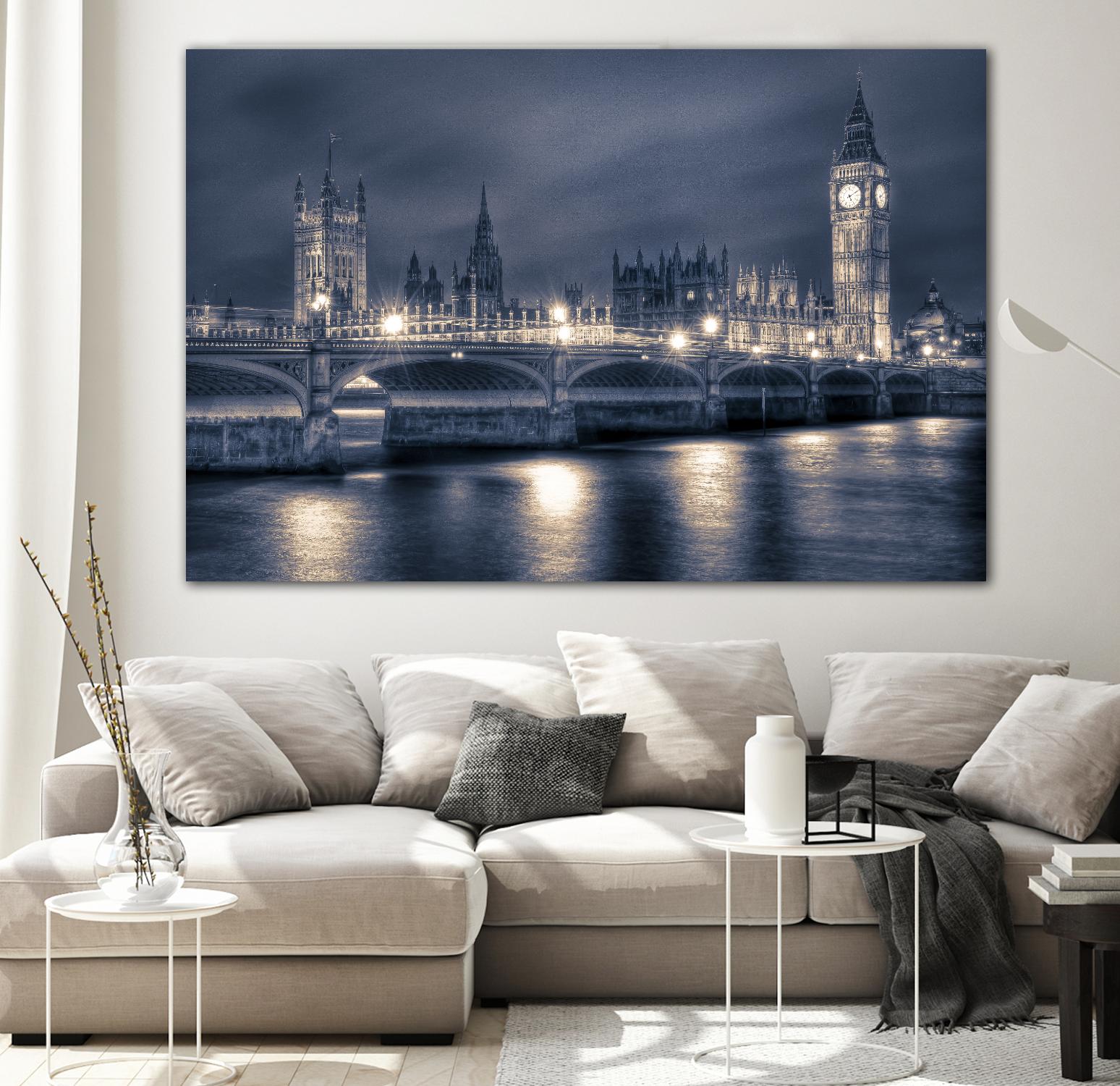 Night time at the Houses of Parliament by Nick Jackson on GIANT ART - blue city scene